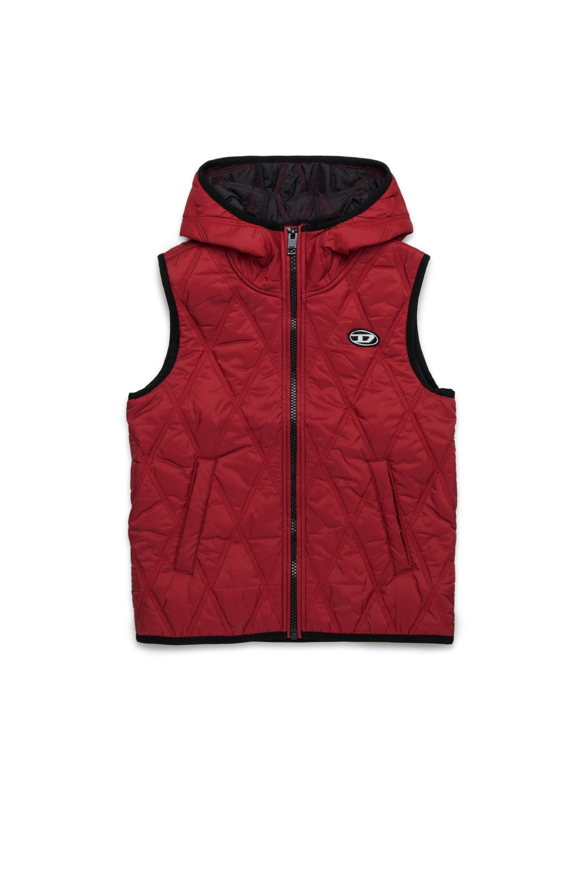 Diesel - JFOKKLOGO, Gilet in nylon trapuntato con cappuccio Unisex in Rosso - 1