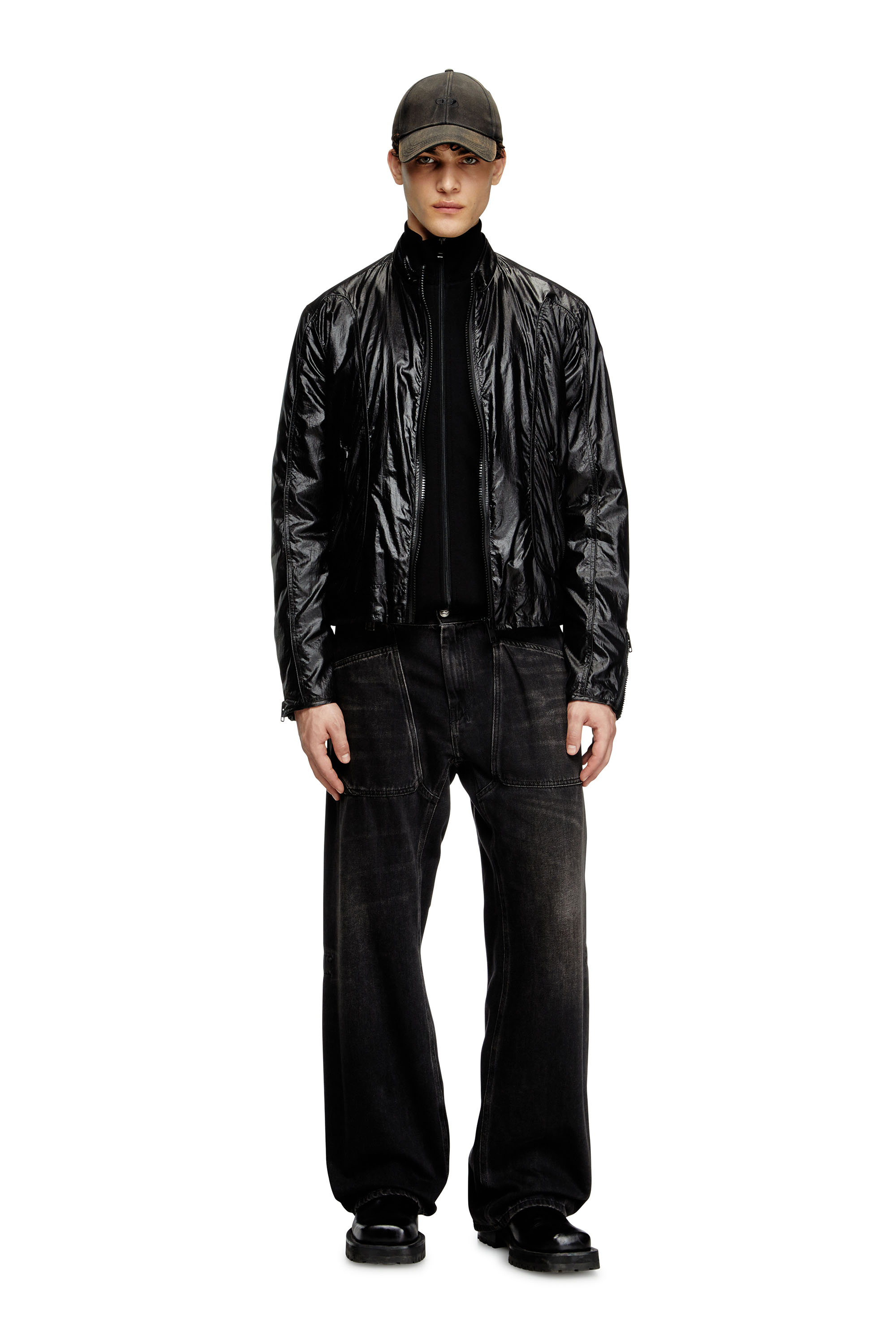 Diesel - J-CLAYS, Veste biker en ripstop brillant Homme in Noir - 1
