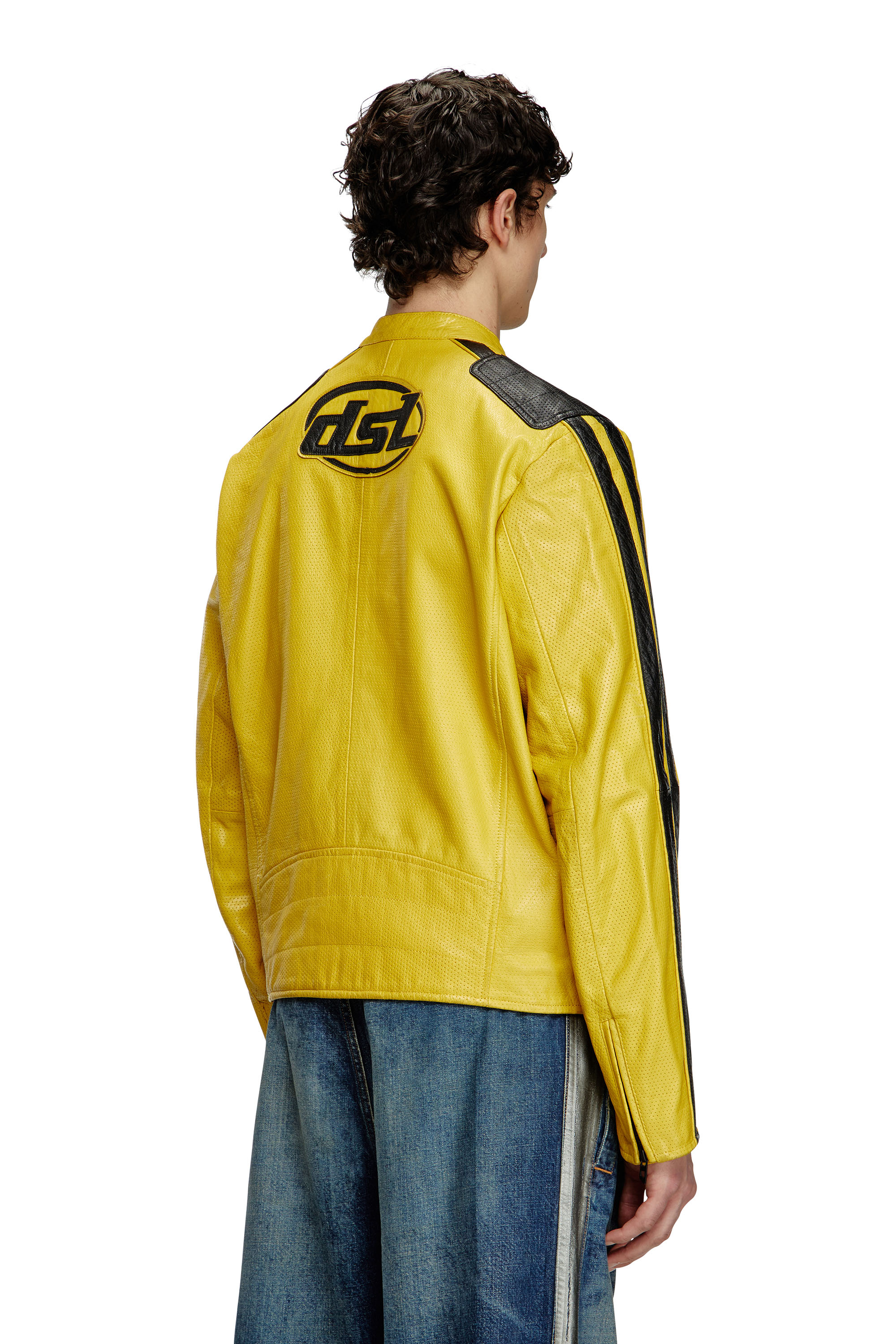 Diesel - L-POP, Giacca biker in pelle traforata Unisex in Giallo - 5