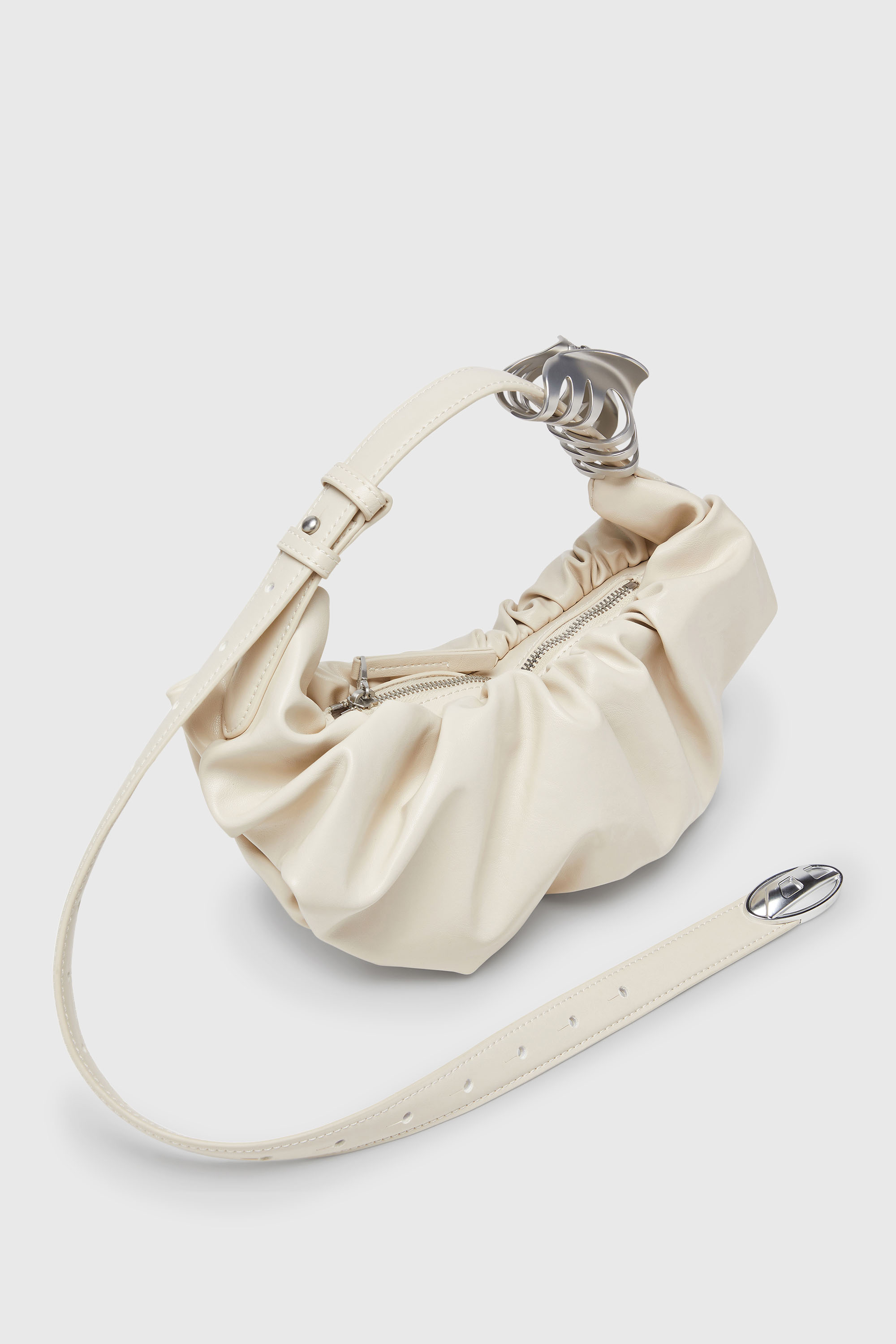 Diesel - GRAB-D HOBO S, Damen Grab-D-Small Hobo-Tasche mit gerafftem Design in Wei&szlig; - 5