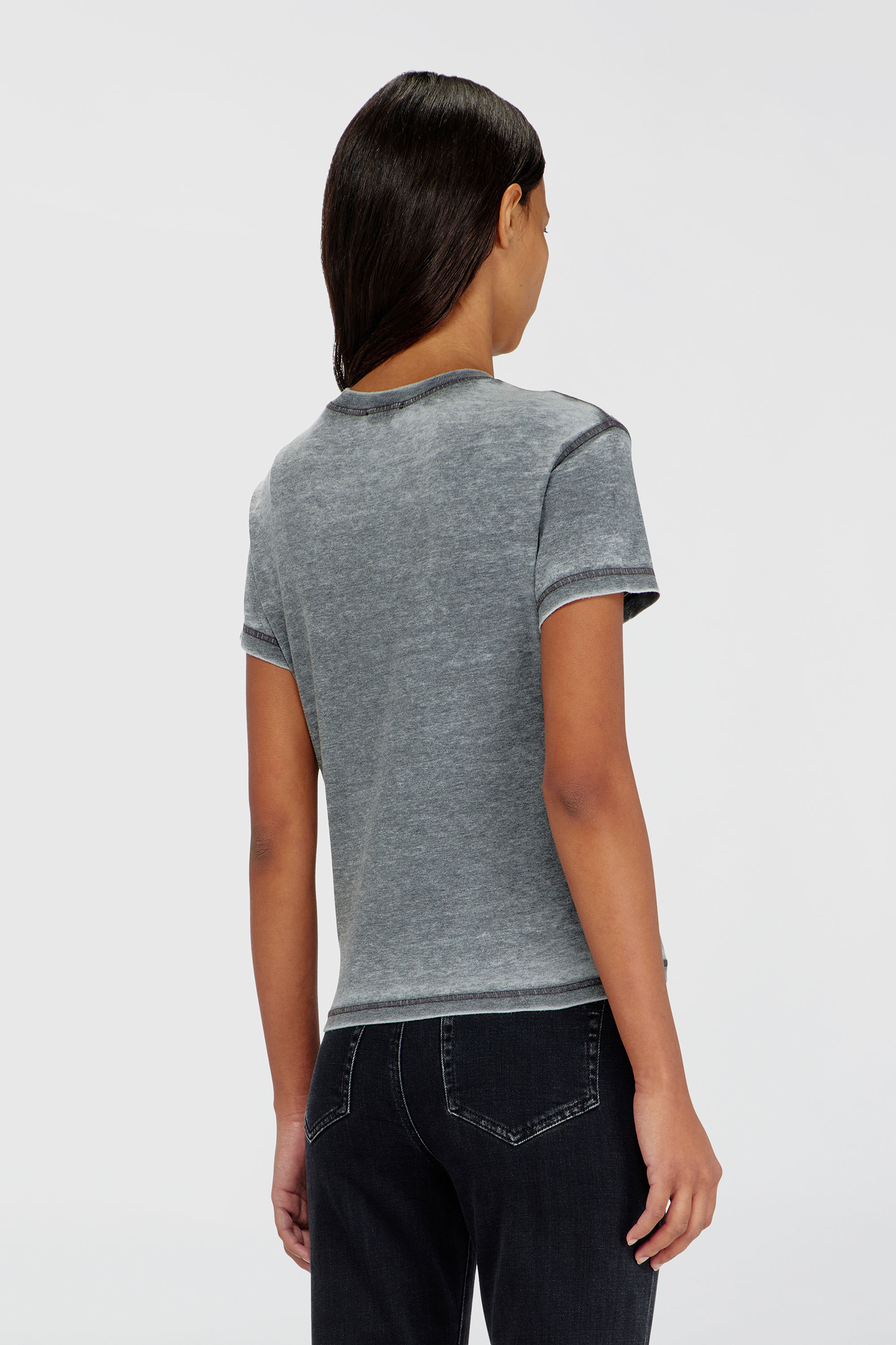 Diesel - T-ILA-AA1, T-shirt in jersey con strass ed effetto burnout Donna in Grigio - 4