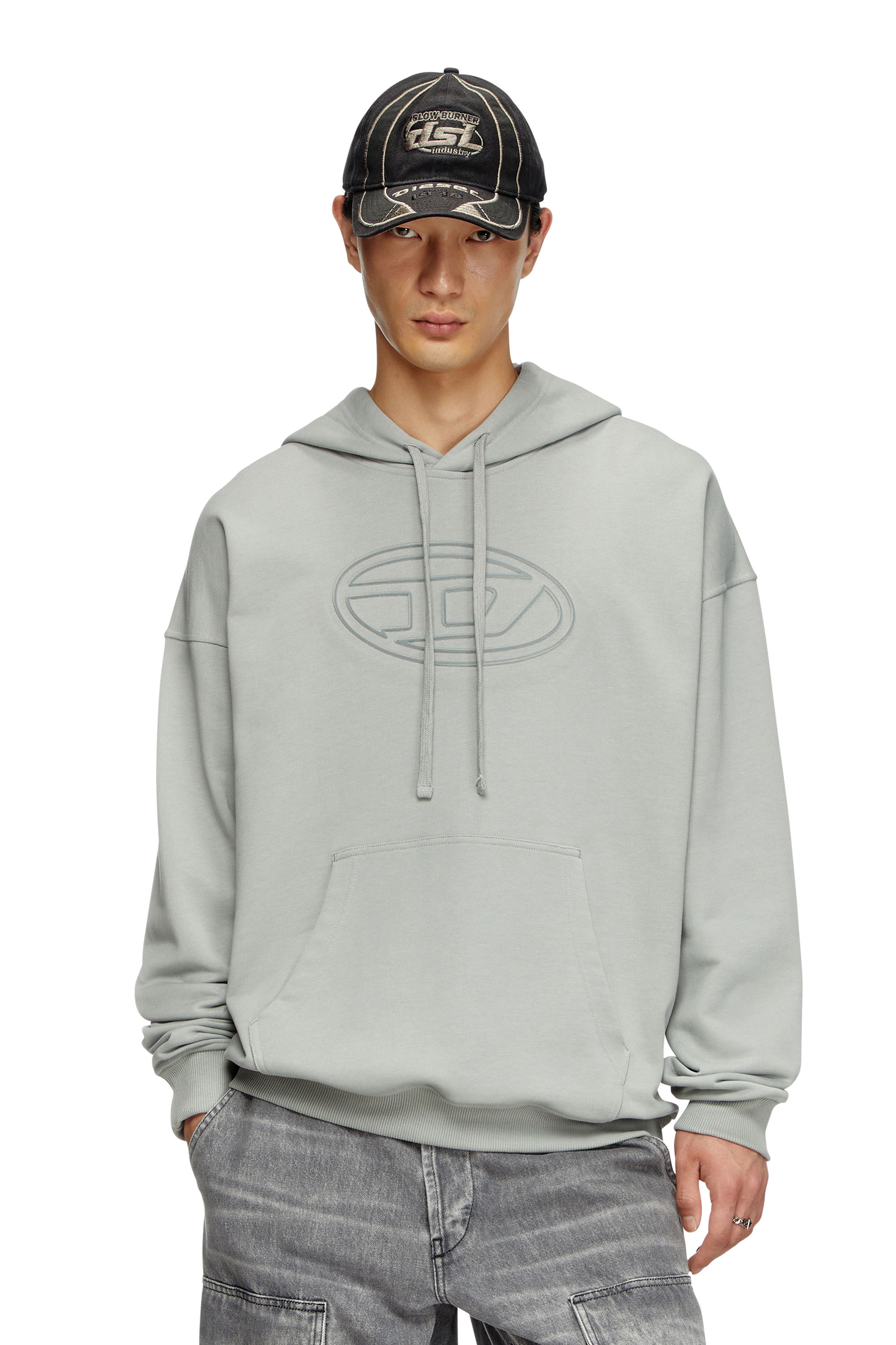 Diesel - S-UMMER-BIGOVAL, Hoodie con logo Oval D in rilievo Uomo in Grigio - 1