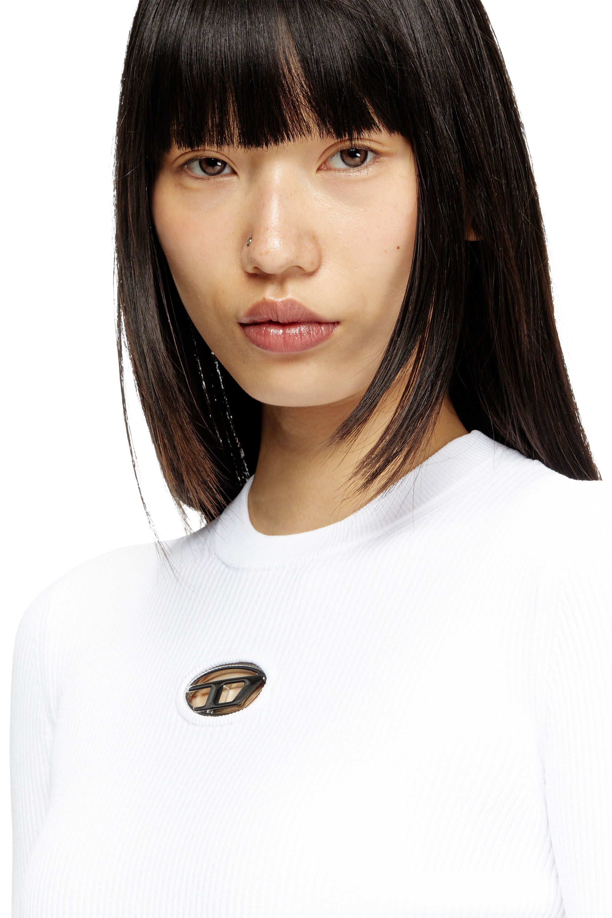 Diesel - M-VALARI, Damen Rippstrick-Top aus einer Viskosemischung mit Oval D in Weiß - 5