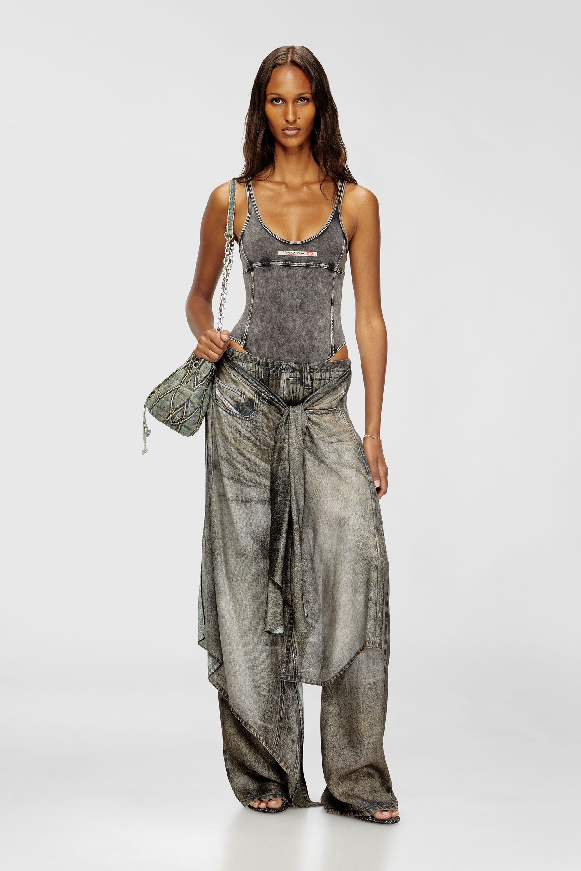 Diesel - PHOEBE-DNM, Damen Body aus Denim-Effekt-Jersey in Dunkelgrau - 6