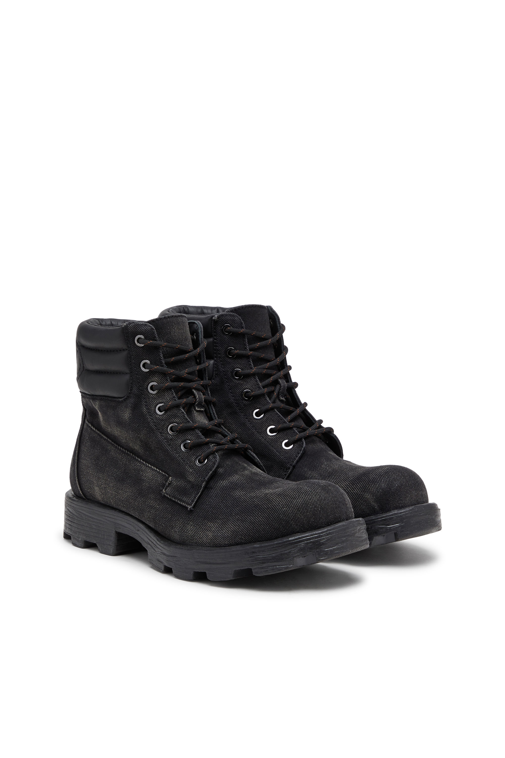 Diesel - D-HAMMER LACE UP, D-Hammer-Bottes de combat en denim et cuir Homme in Noir - 2
