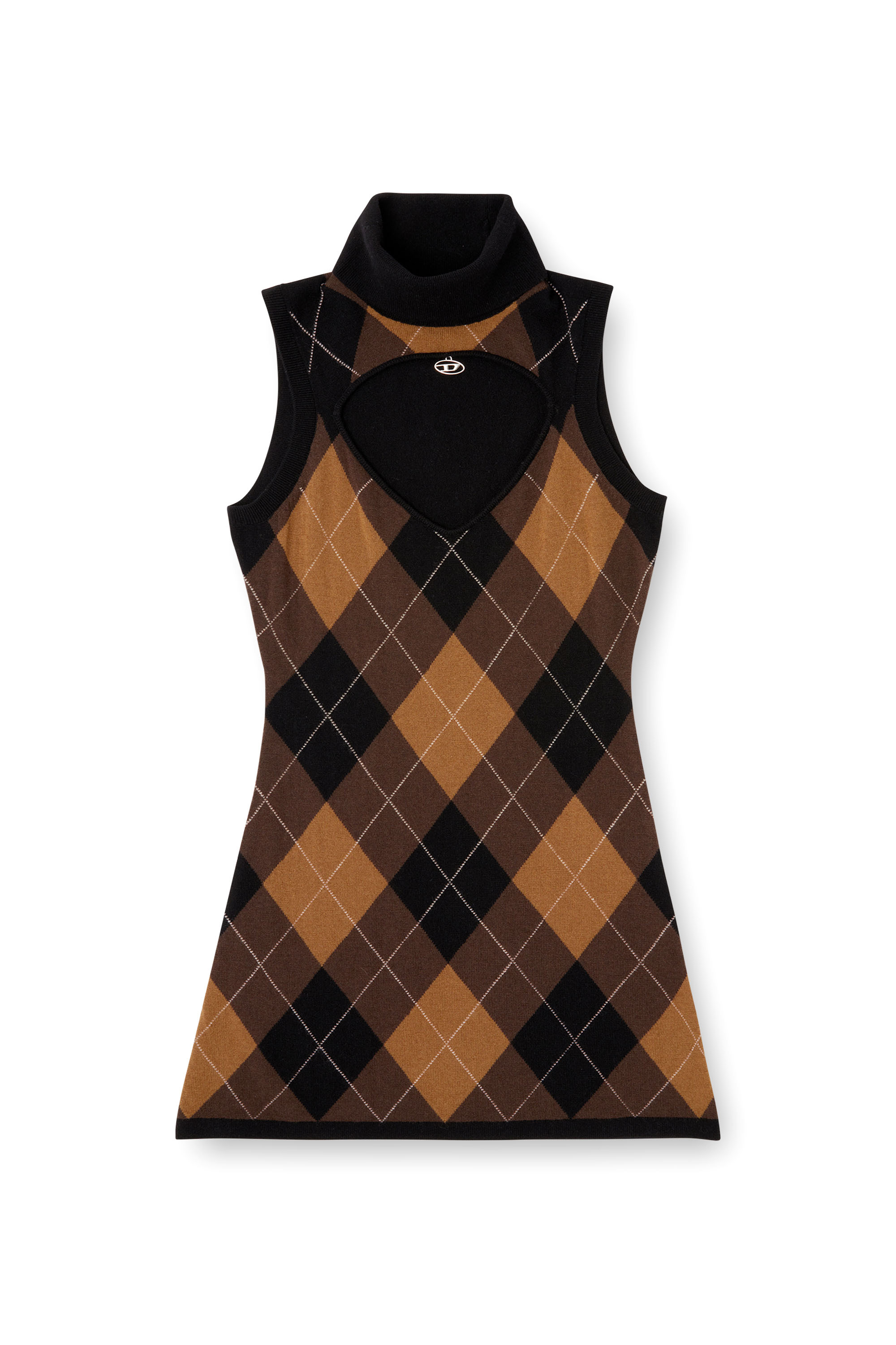 Diesel - M-ROMKO-DRESS, Damen Wollkleid mit Argyle-Muster in Schwarz/Braun - 2