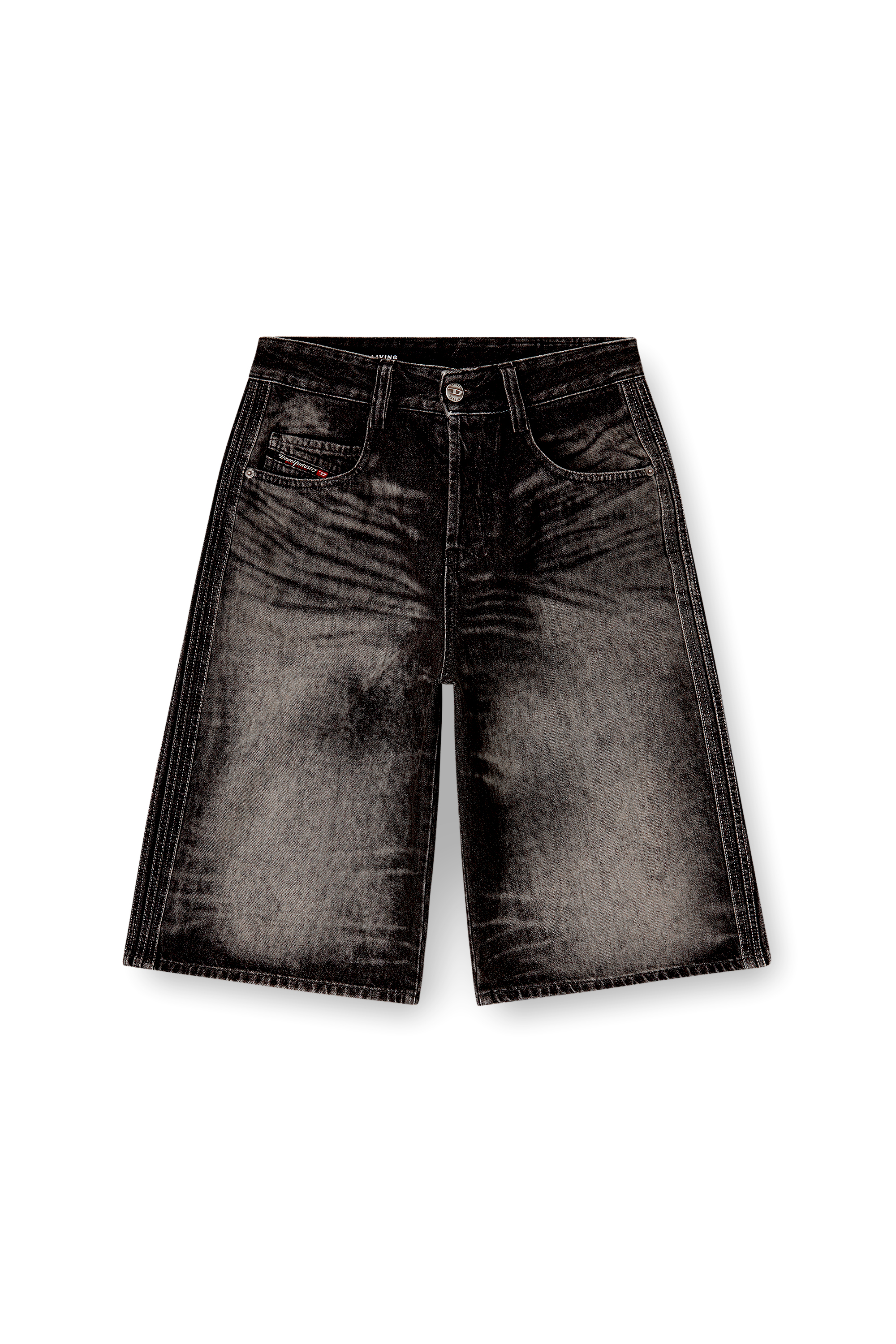 Diesel - D-ENIM-M-SHORT-S, Bermuda lunghi in denim di cotone e canapa trattato Unisex in Nero - 6
