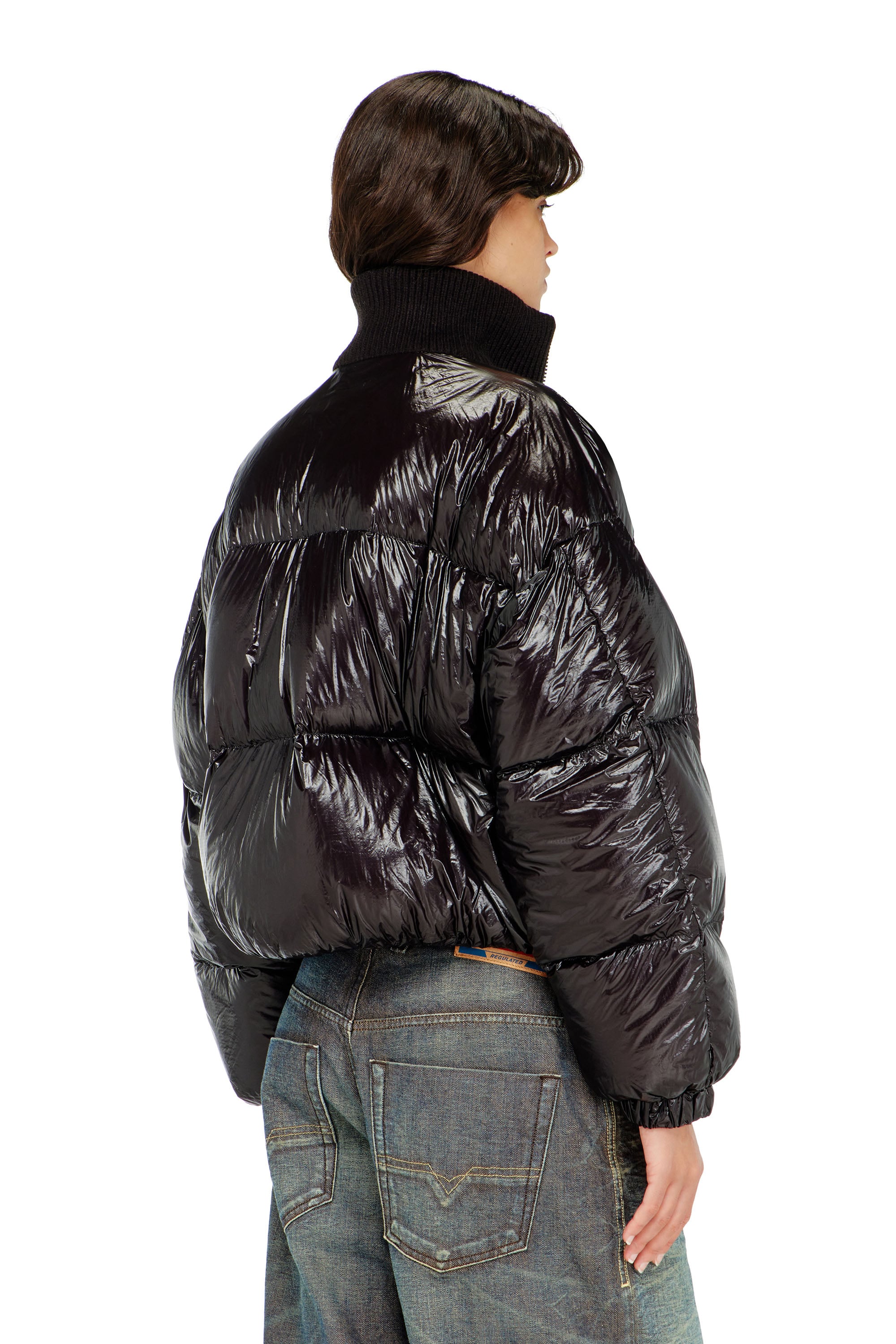 Diesel - W-ARRIOR, Piumino down in ripstop con collo a maglia Donna in Nero - 4