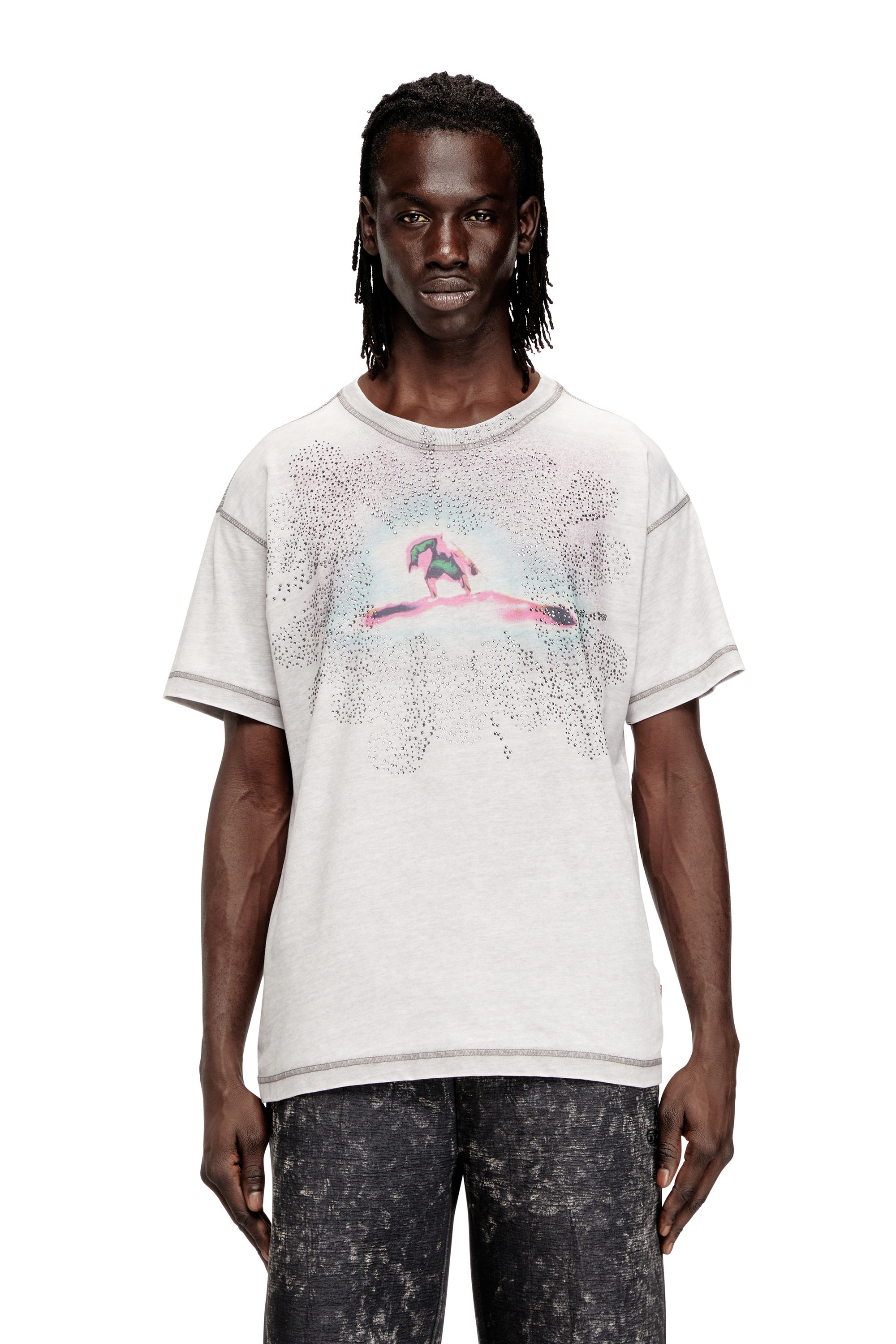 Diesel - T-NORM-V6, Herren Reguläres T-Shirt mit Print und Nieten in Grau - 1