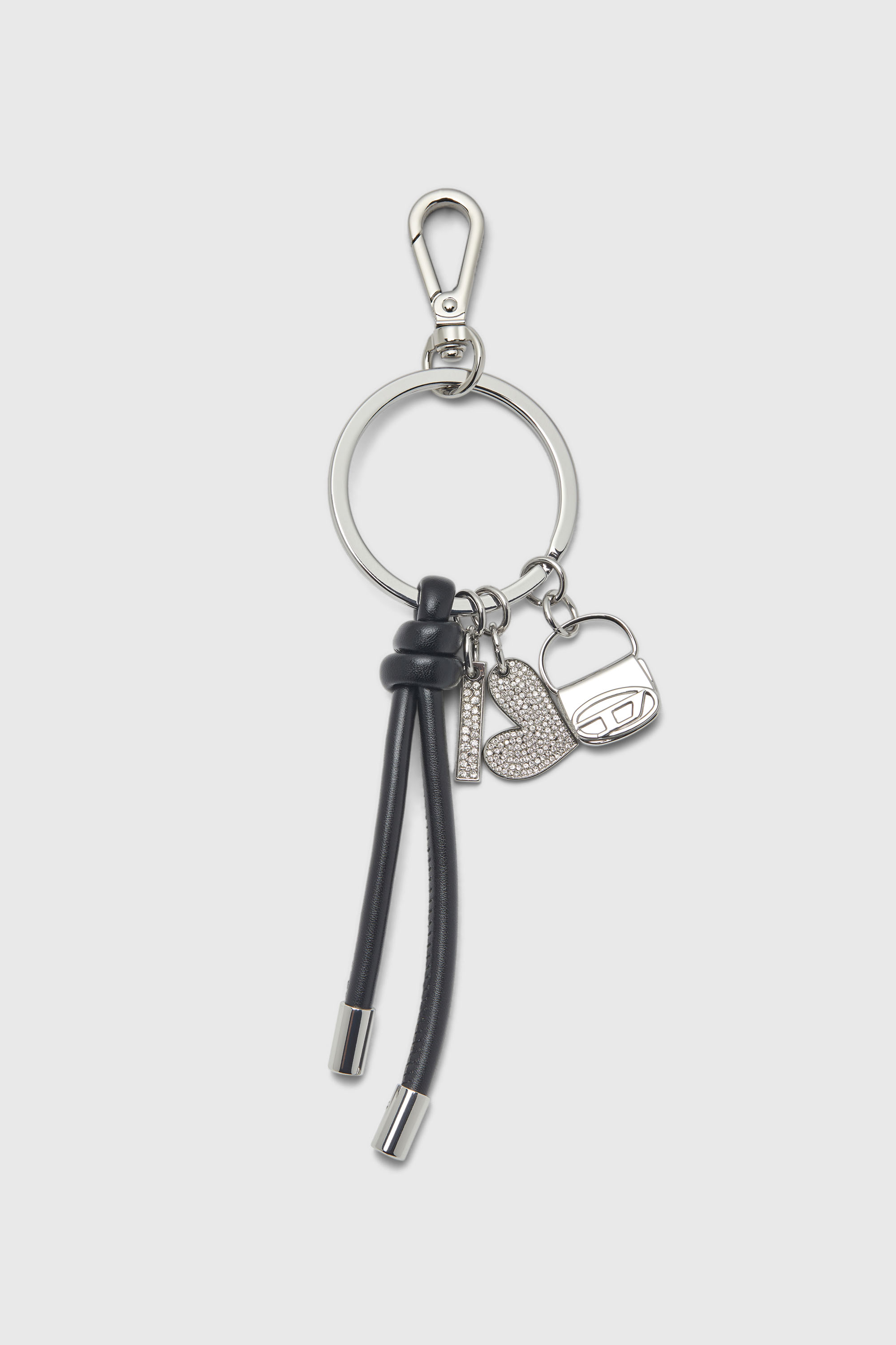 Diesel - MULTI III, Porte-cl&eacute;s orn&eacute; de pendentifs c&oelig;ur et sac Femme in Gris argent&eacute; - 1