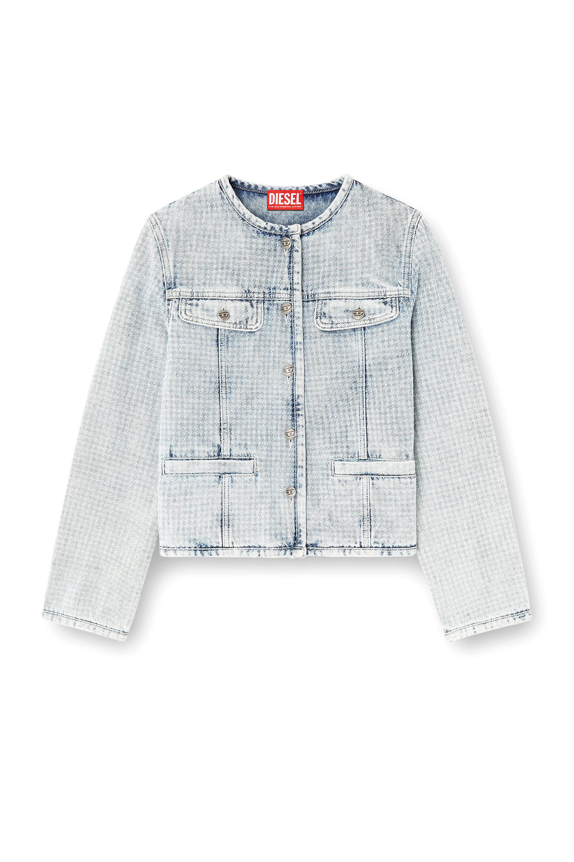 Diesel - DE-GRAFY-S, Damen Jacke aus grafischem Denim mit Kristallen in Hellblau - 3
