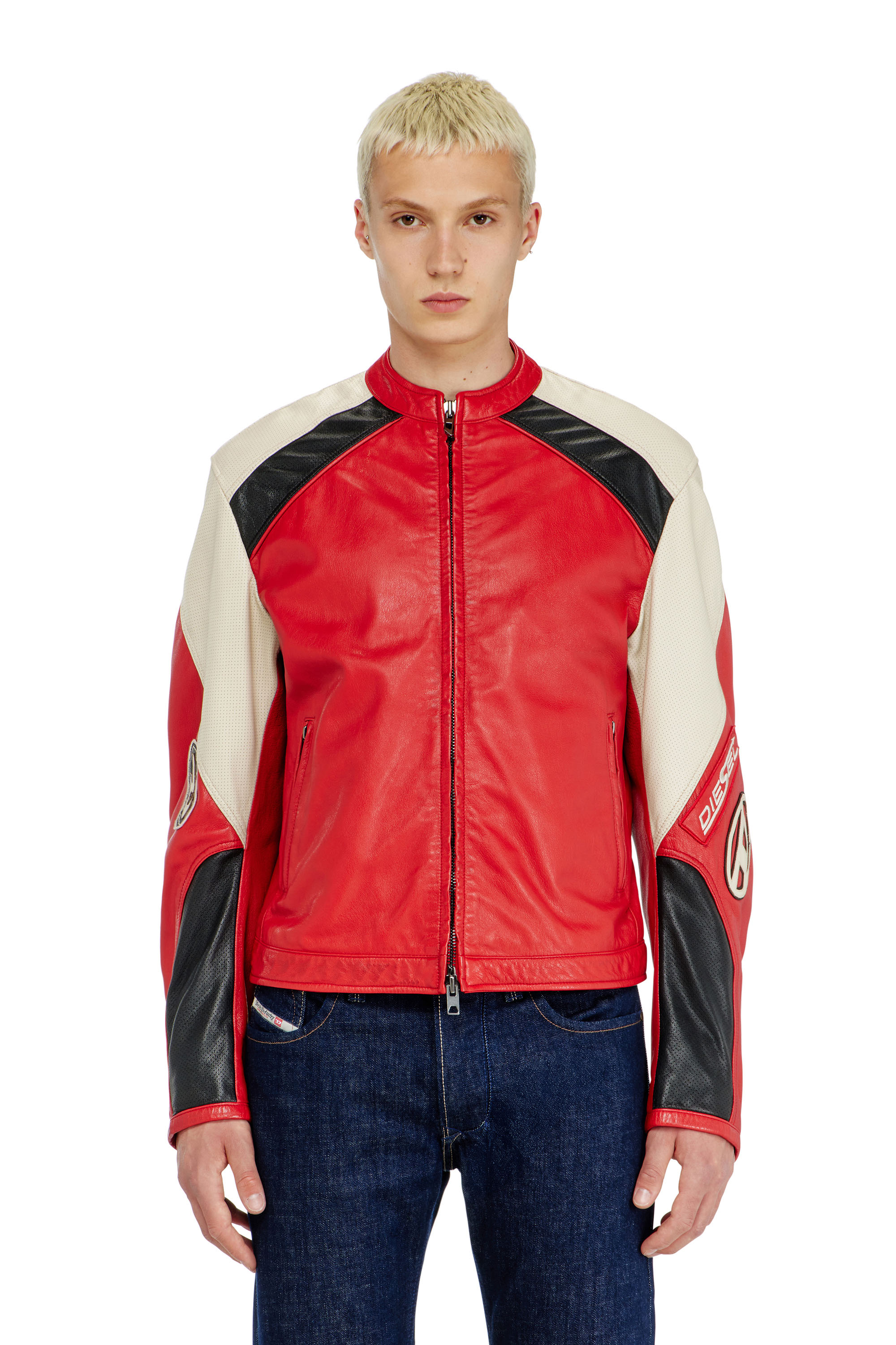 Diesel - L-AHTI, Giacca biker in pelle colour-block Uomo in Multicolor - 1
