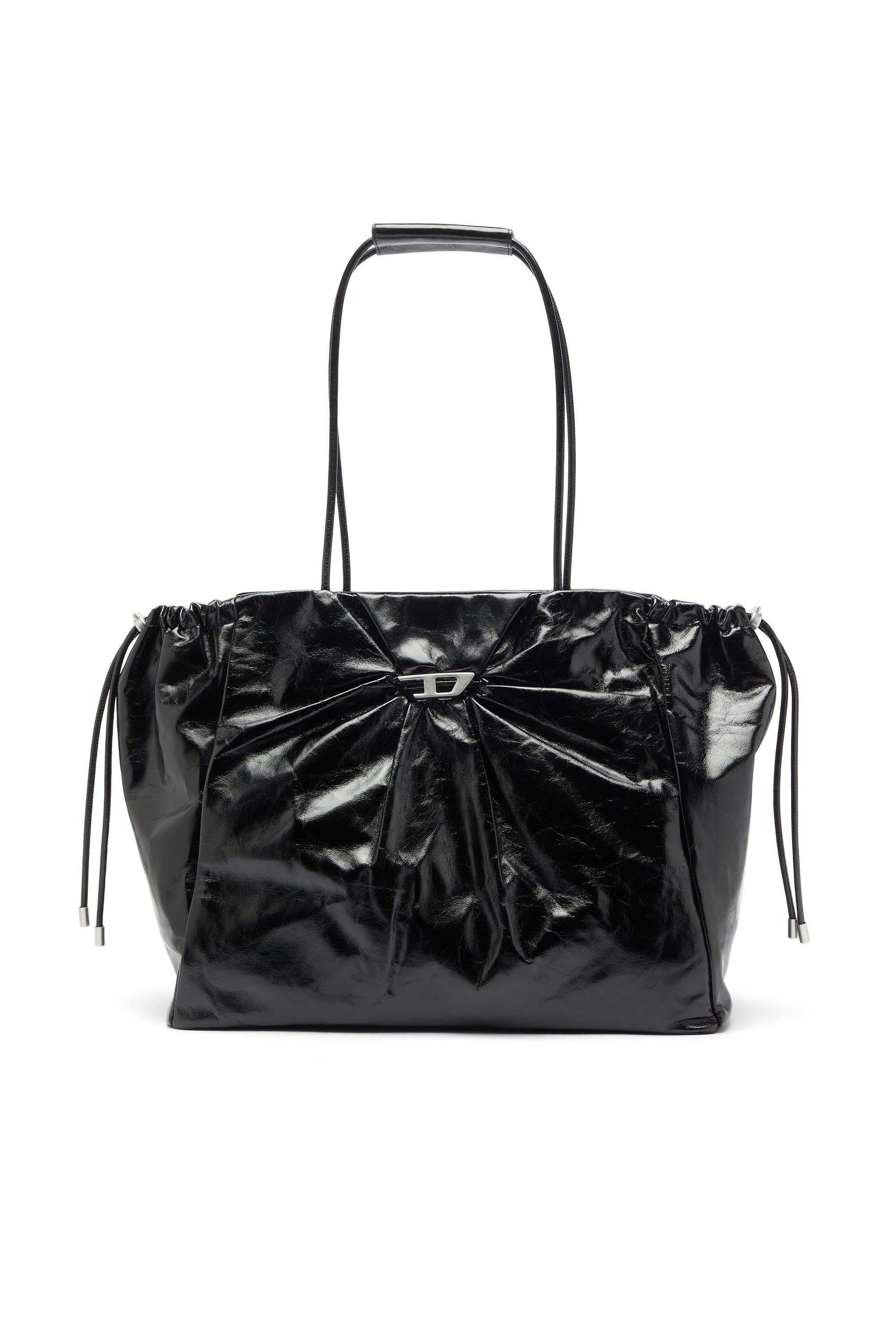 Diesel - SCRUNCH-D TOTE E/W, Damen Scrunch-D - Tote-Bag aus gl&auml;nzendem, geknittertem Leder in Schwarz - 1