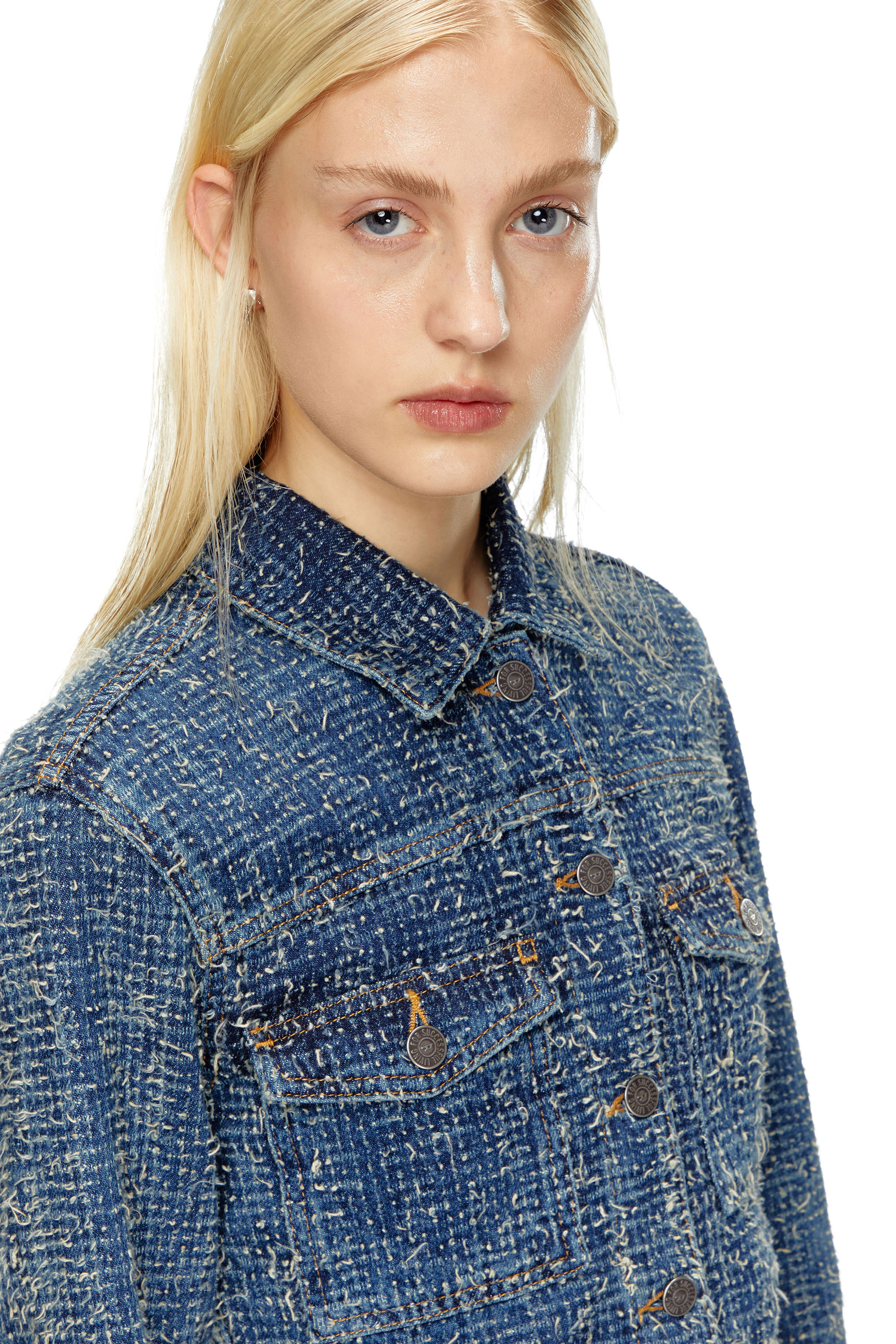 Diesel - DE-ATEL-S, Damen Cropped-Jacke aus Bouclé-Denim in Blau - Image 5