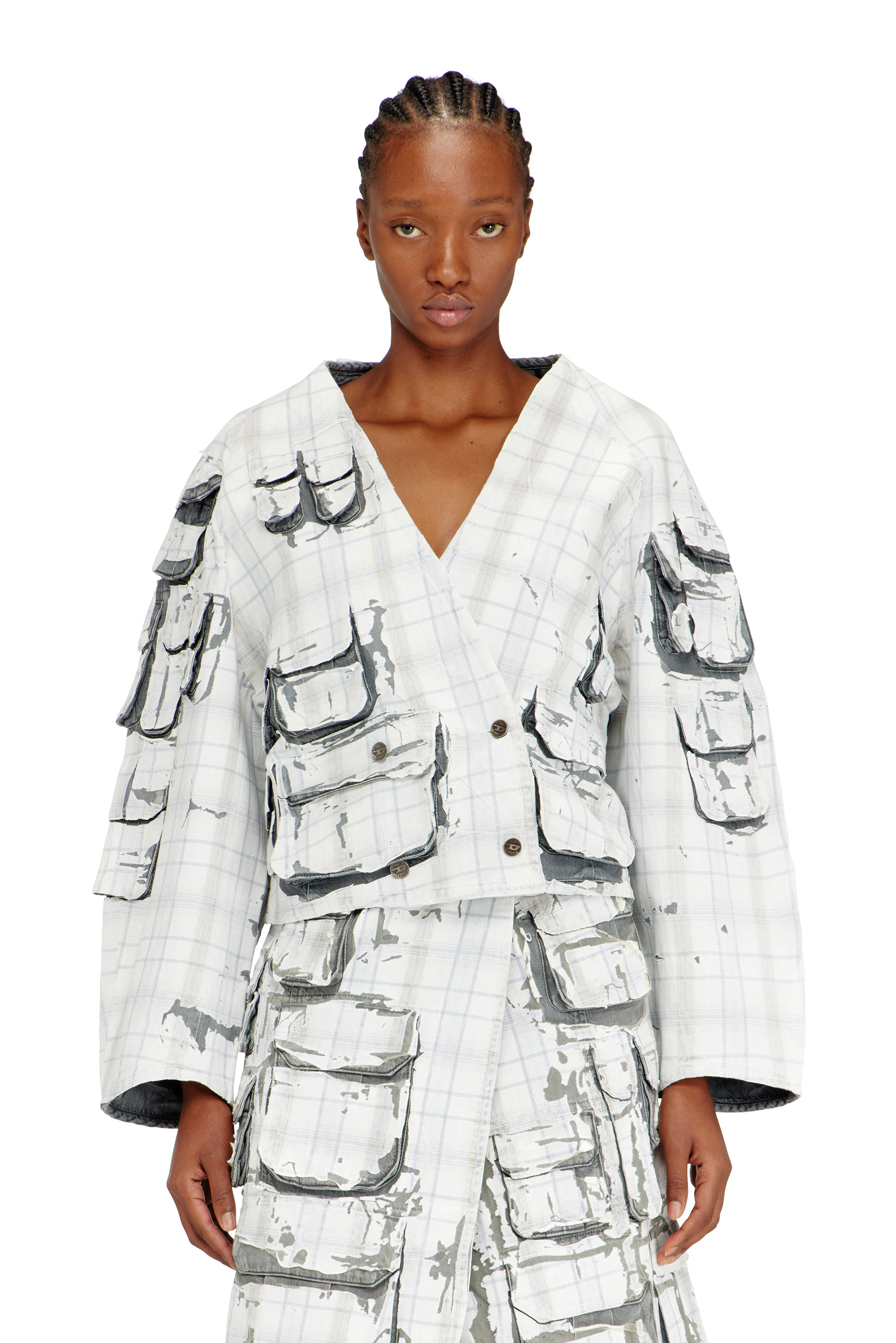 Diesel - DE-TALBAR-FSI, Cardigan denim con effetto peel-off Donna in ToBeDefined - 1