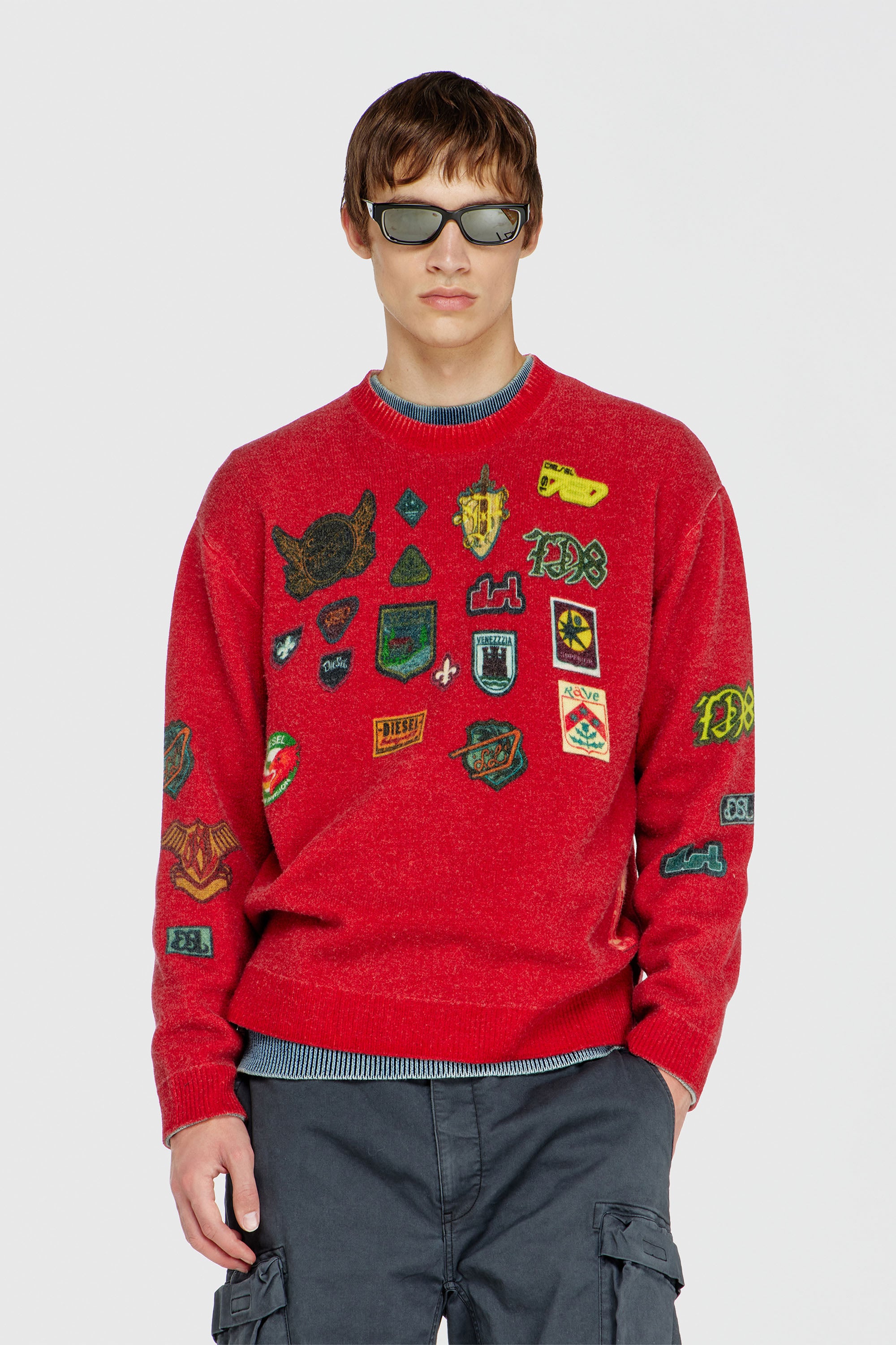 Diesel - K-PATCY, Maglione in lana con patch stampati Uomo in Rosso - 1