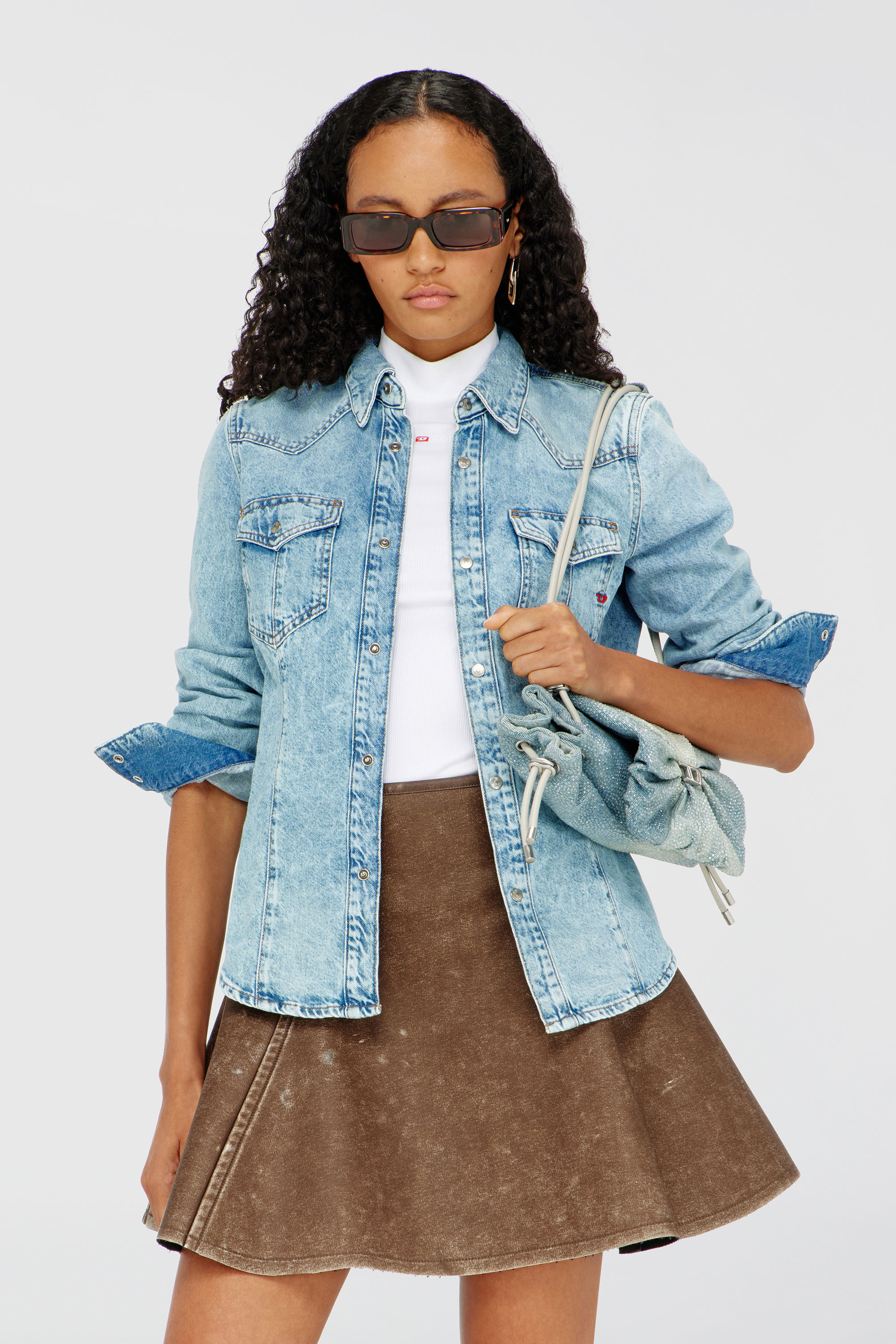 Diesel - DE-WAVES, Chemise western en denim Femme in Bleu - 3