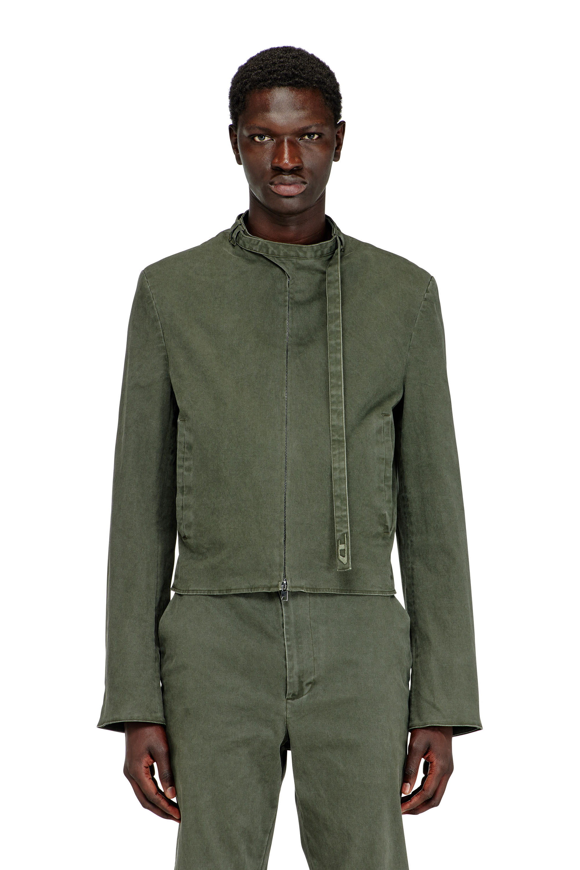 Diesel - J-NURIEL-CO, Giacca in twill di cotone coated con dettagli biker Uomo in Verde - 1