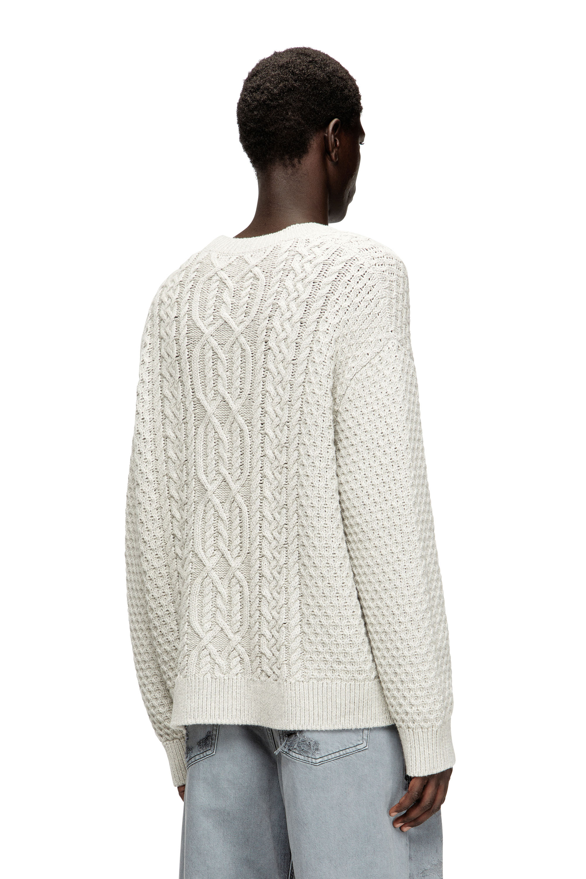 Diesel - K-ANTOINE, Cable-knit cardigan with Diesel logo Homme in Gris - 4