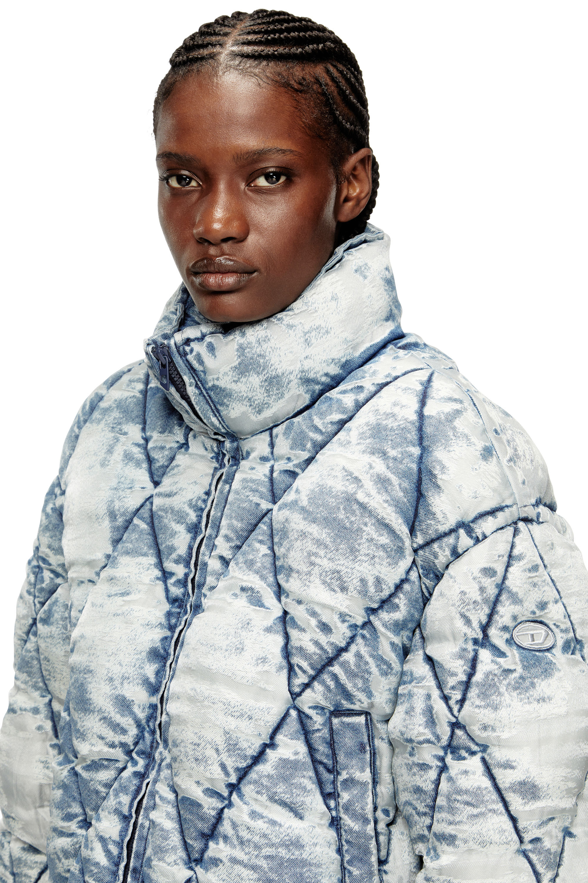 W-HISTEL, Light Blue Diesel - W-HISTEL, Woman's Puffer jacket in argyle-quilted devoré shell in Light Blue - 5