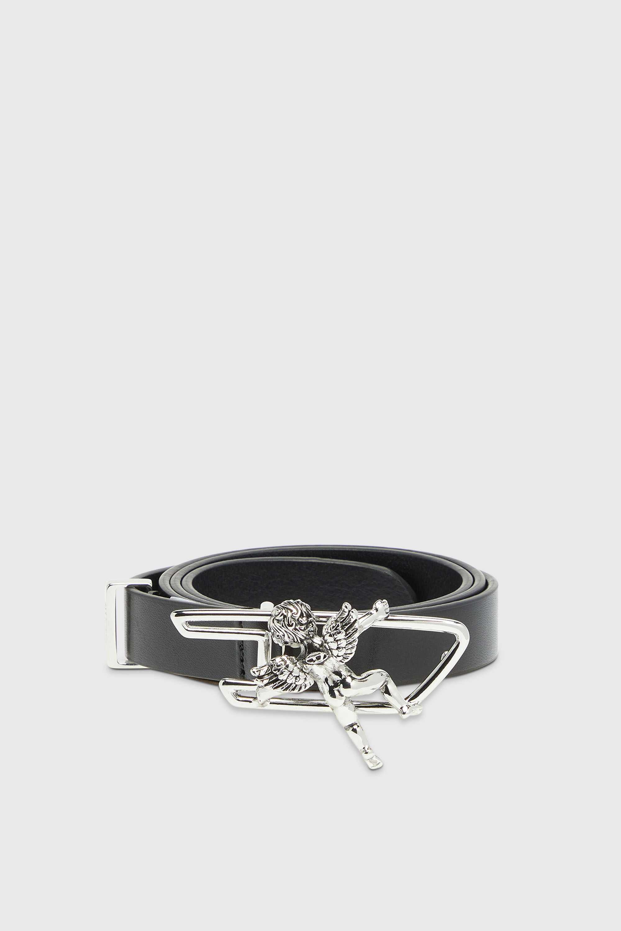 Diesel - B-D LINE W ANGEL 20, Woman's 2cm leather belt with cherub D outline buckle in Black - 1