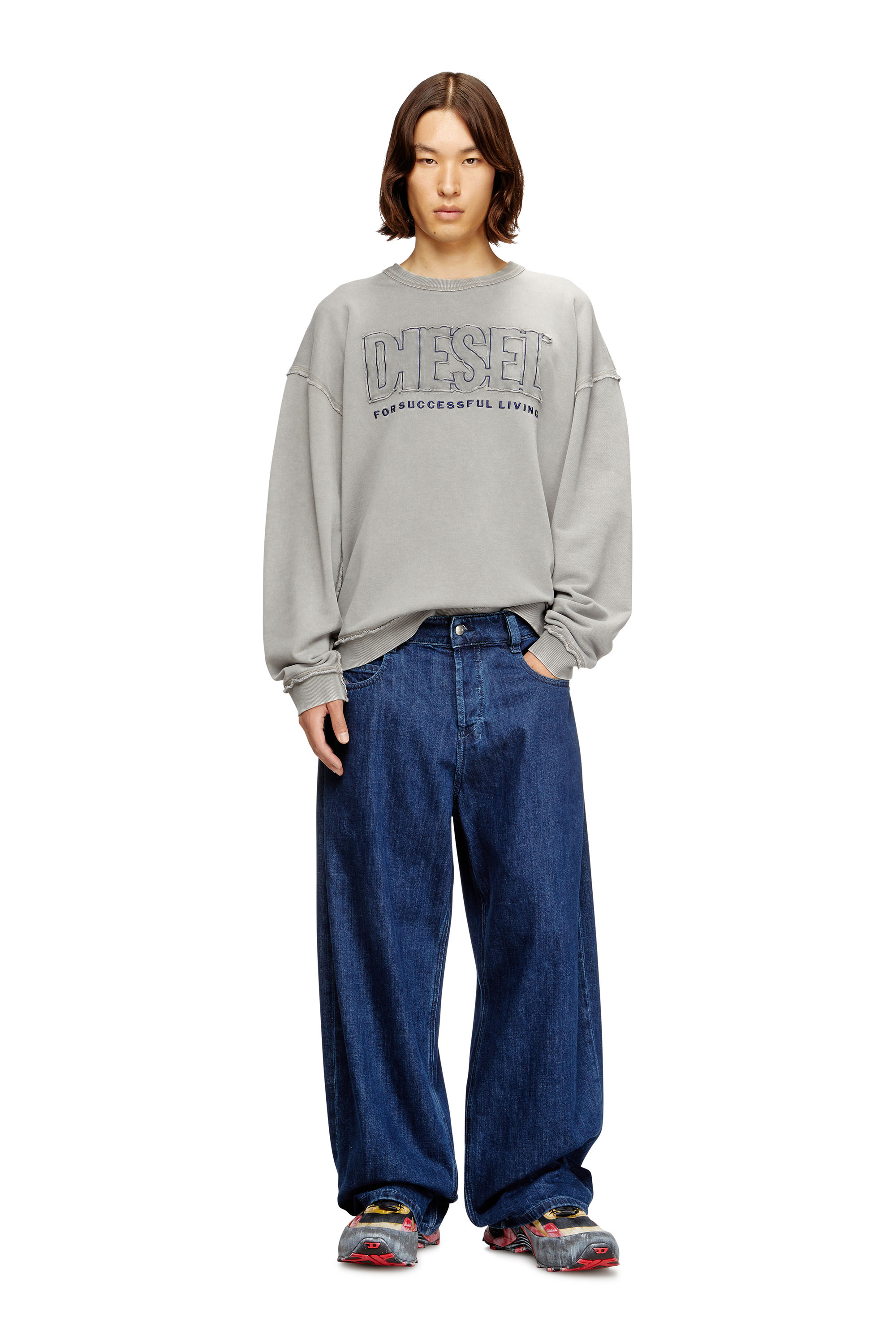 Diesel - S-BOXT-RAW-V1, Herren Baumwoll-Sweatshirt mit appliziertem Logo in Grau - 1