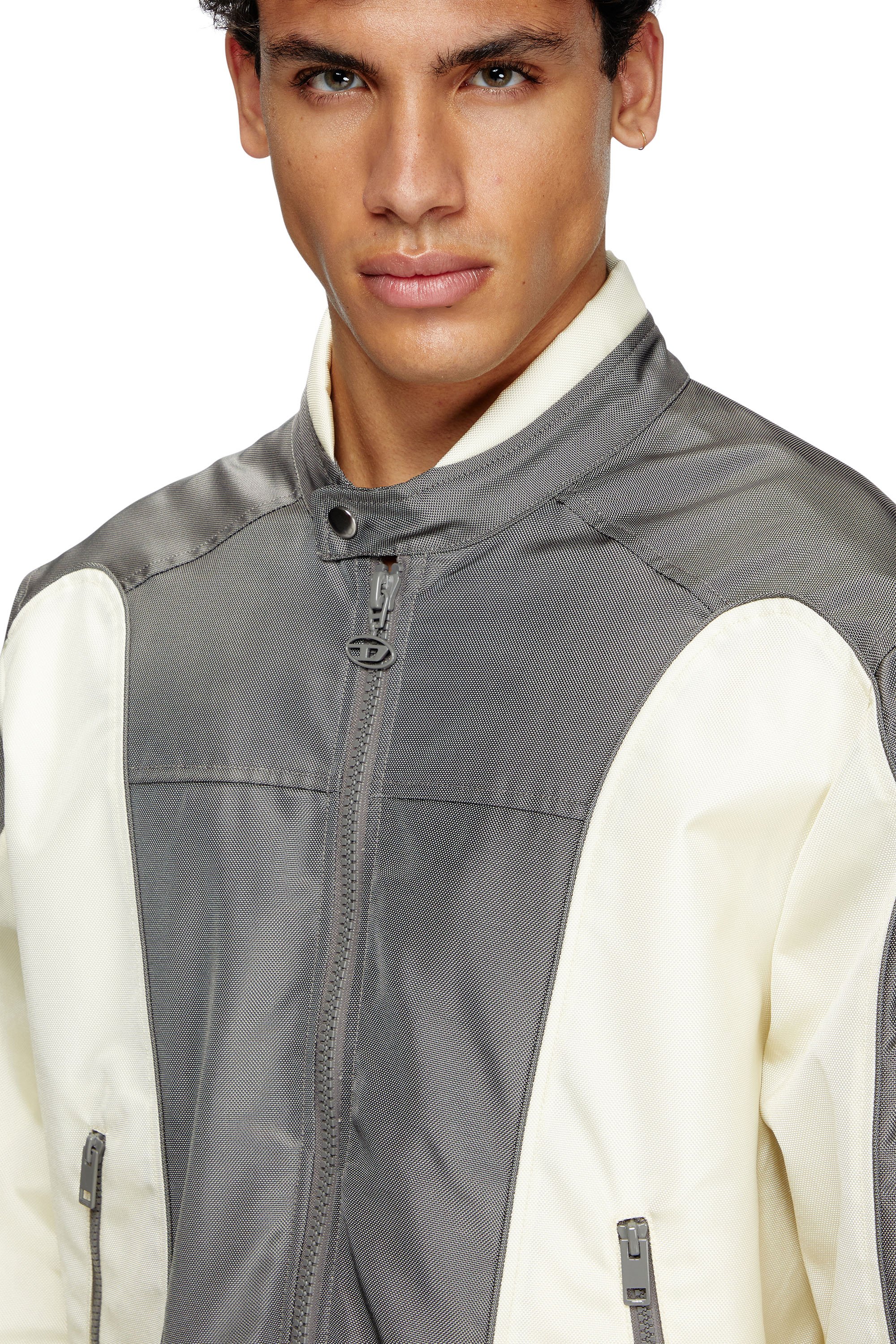 Diesel - J-BLINK-A, Herren Colour-Block-Biker-Jacke mit Paspelierung in Grau/Weiss - 5