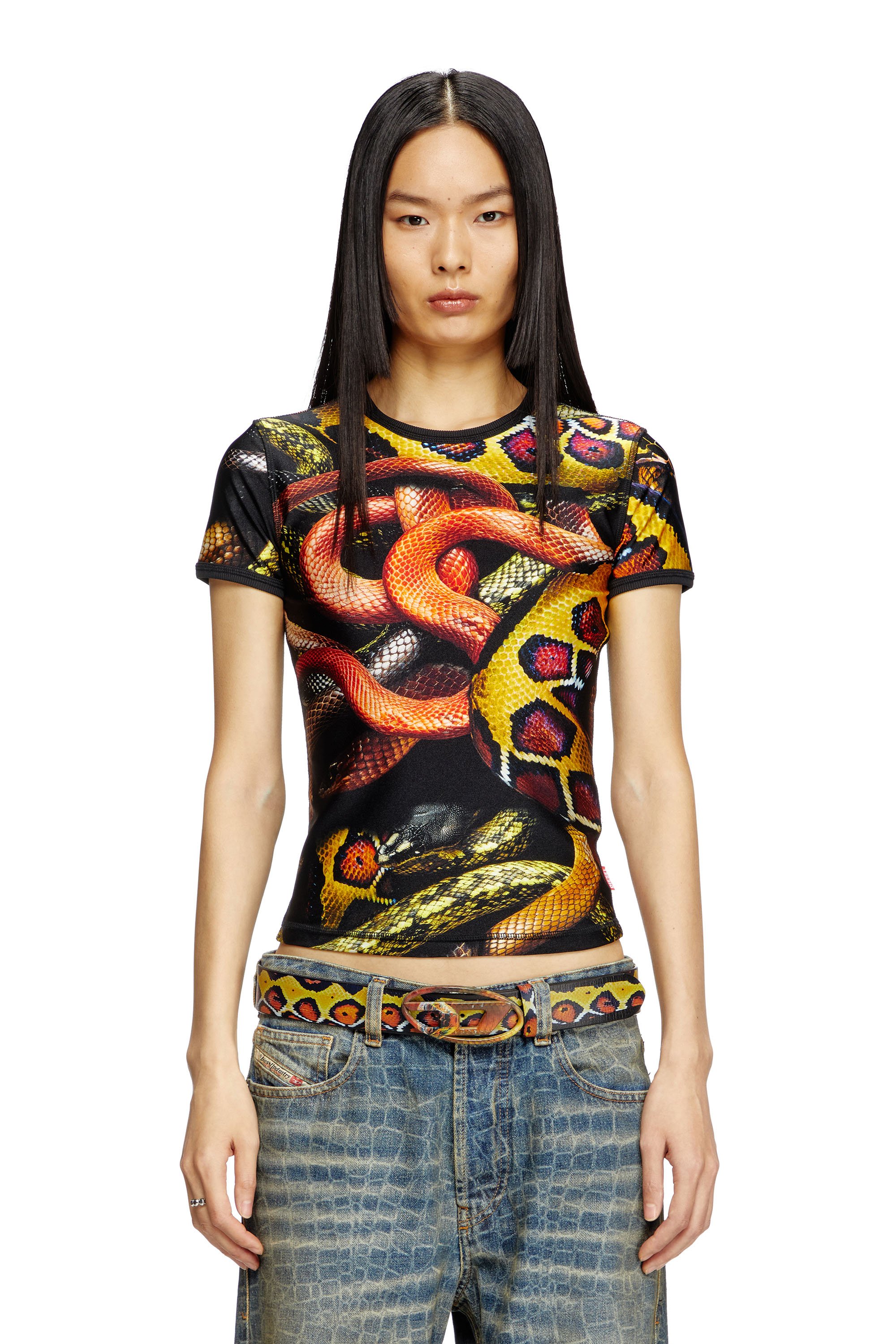 Diesel - CL-T-UNCLE-SNAKE, T-shirt in Lycra con stampa snake all-over Unisex in Multicolor - 5