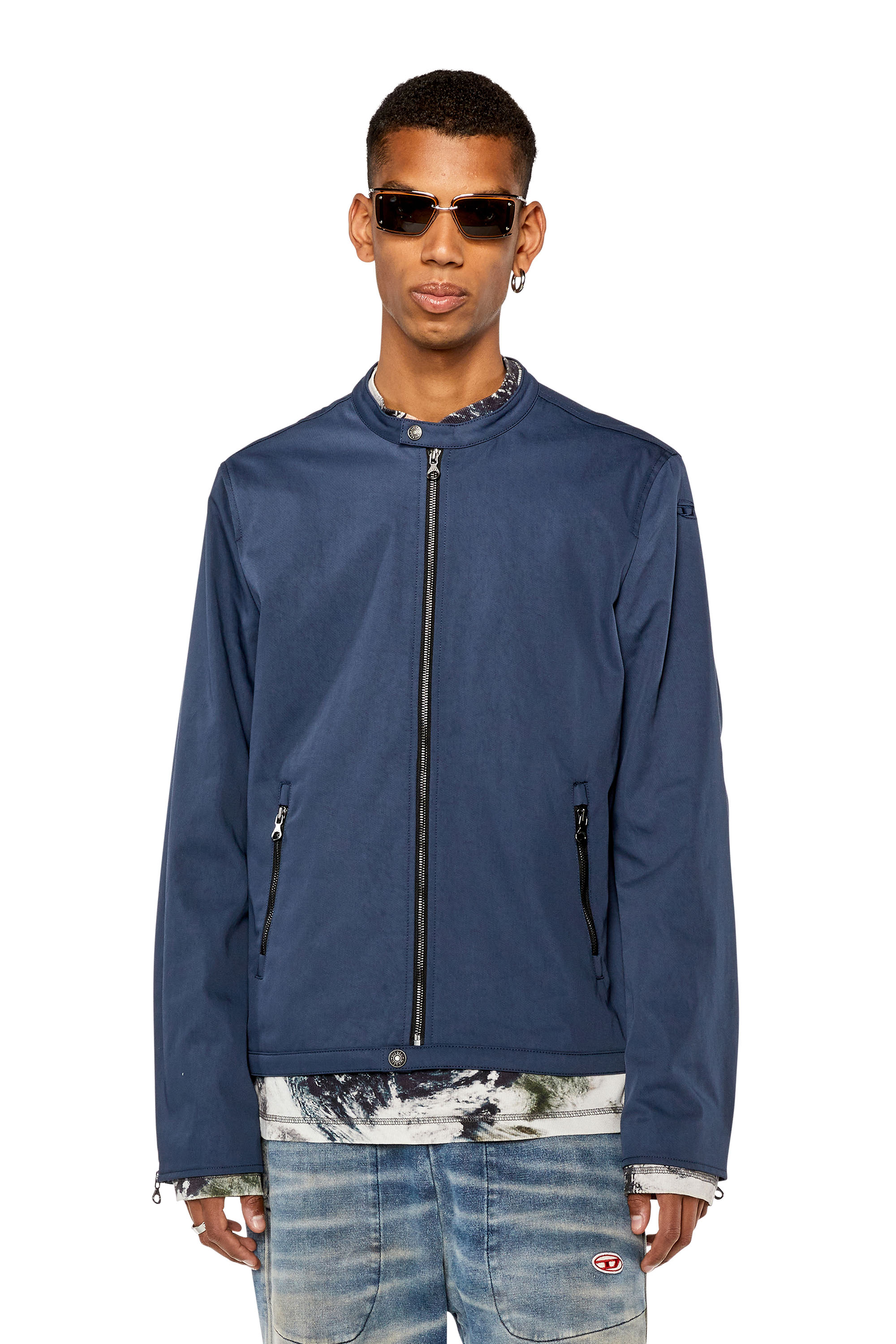 Diesel - J-GLORY-NW, Man Biker jacket in cotton-touch nylon in Blue - Image 1