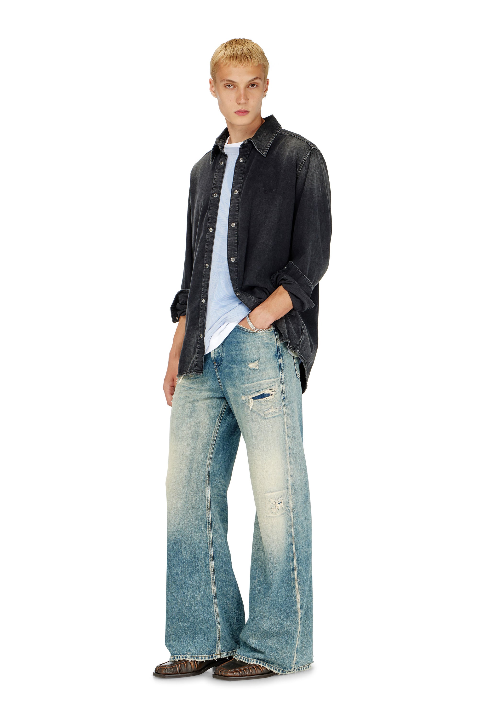 Diesel - D-SIMPLY, Herren Lang&auml;rmeliges Denimhemd in Schwarz - 1