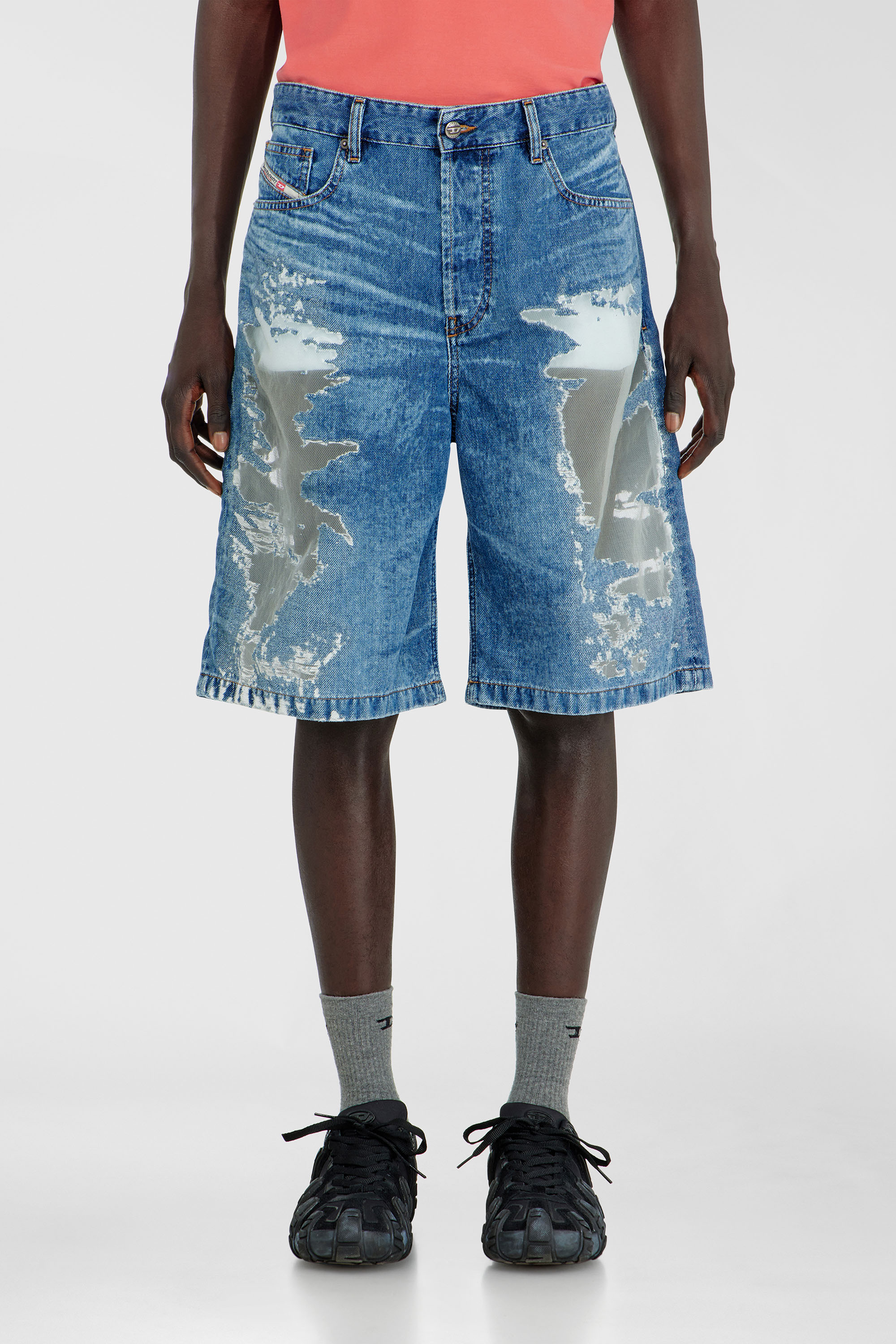 Diesel - PR-DE-SIRE-SHORT, Unisex Shorts aus devor&eacute;-denim in Mittelblau - 1
