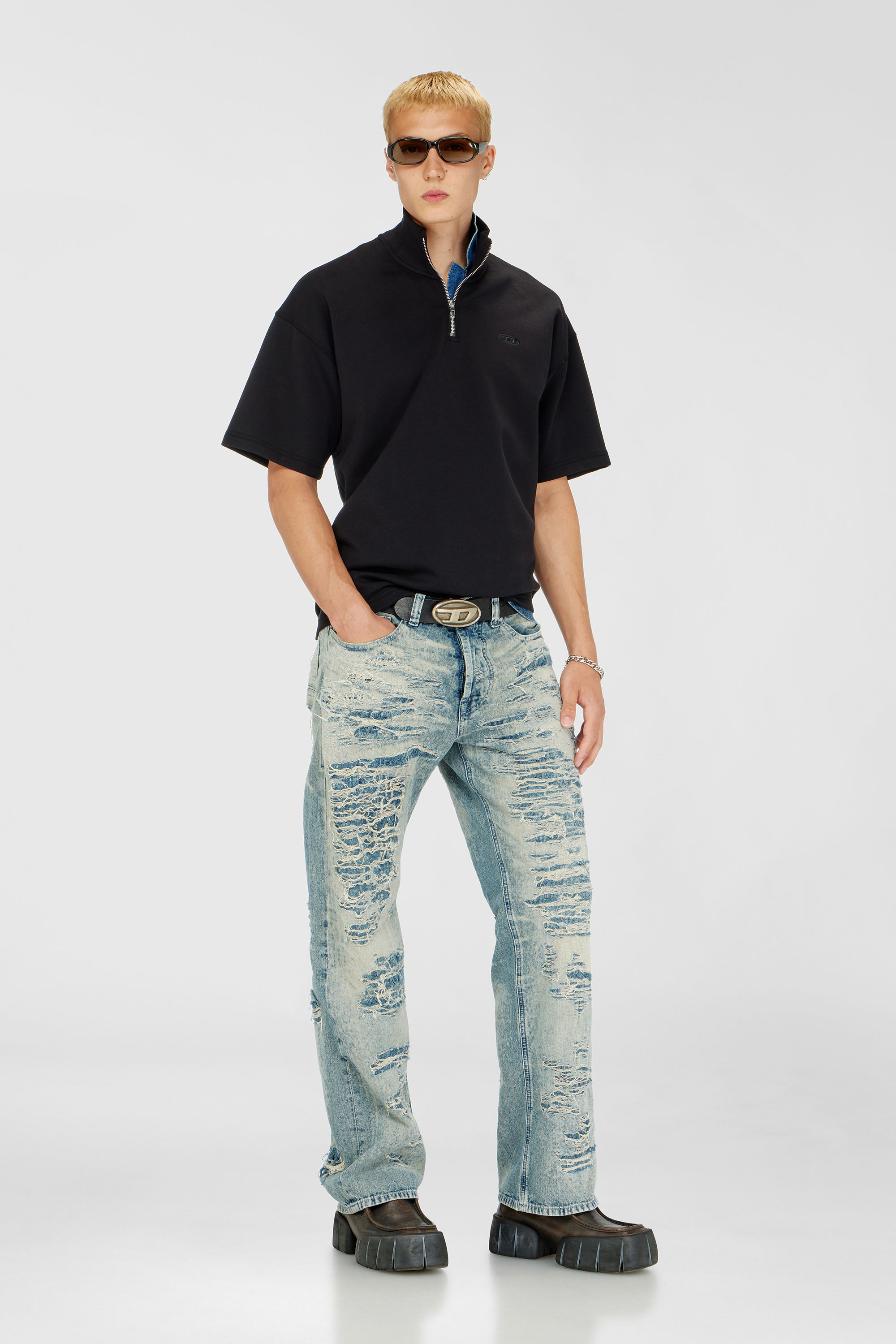 Diesel - S-CUBY, Felpa a manica corta con zip in scuba leggero Uomo in Nero - 2