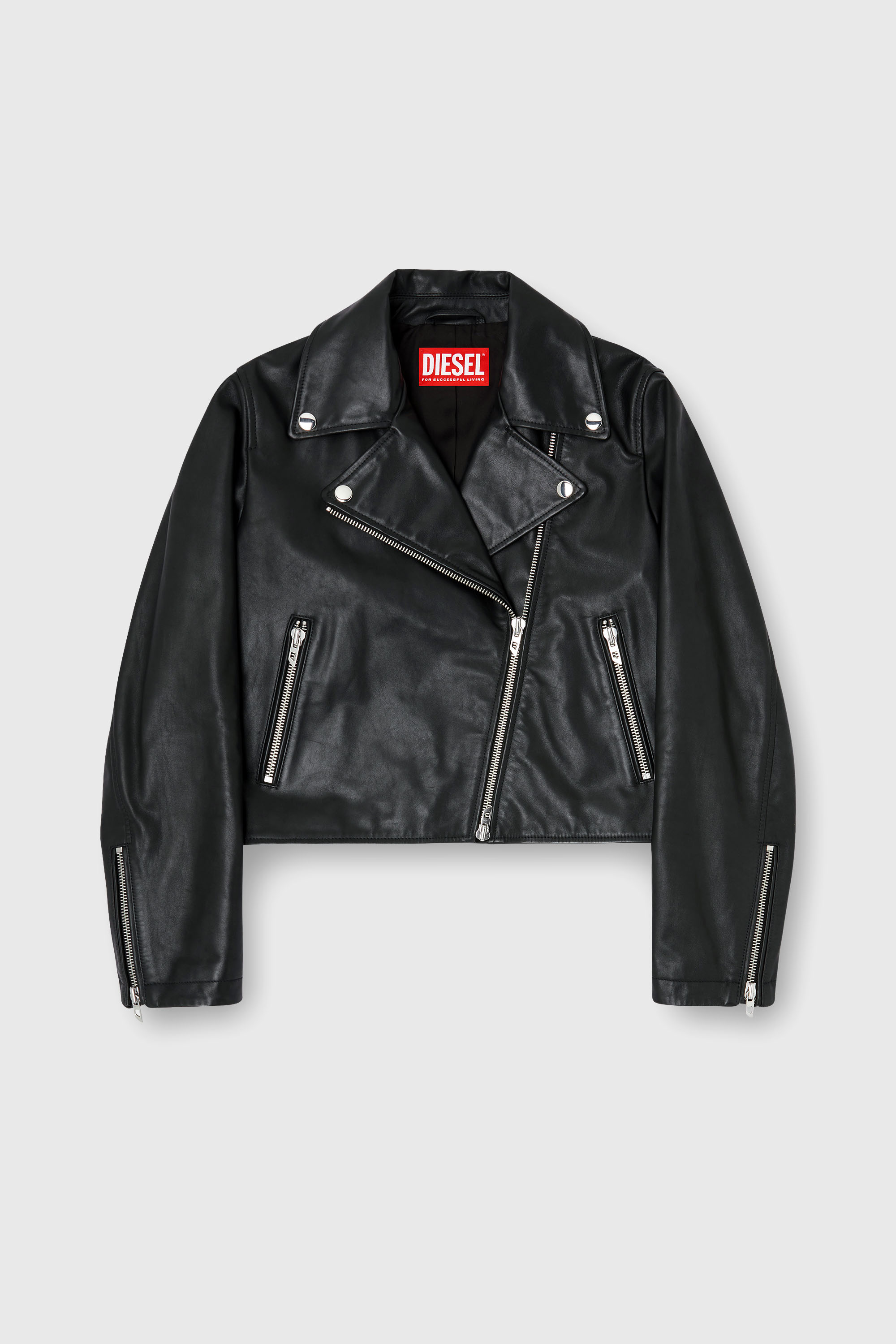 Diesel - L-UNATIC, Veste de motard en cuir cir&eacute; Femme in Noir - 2