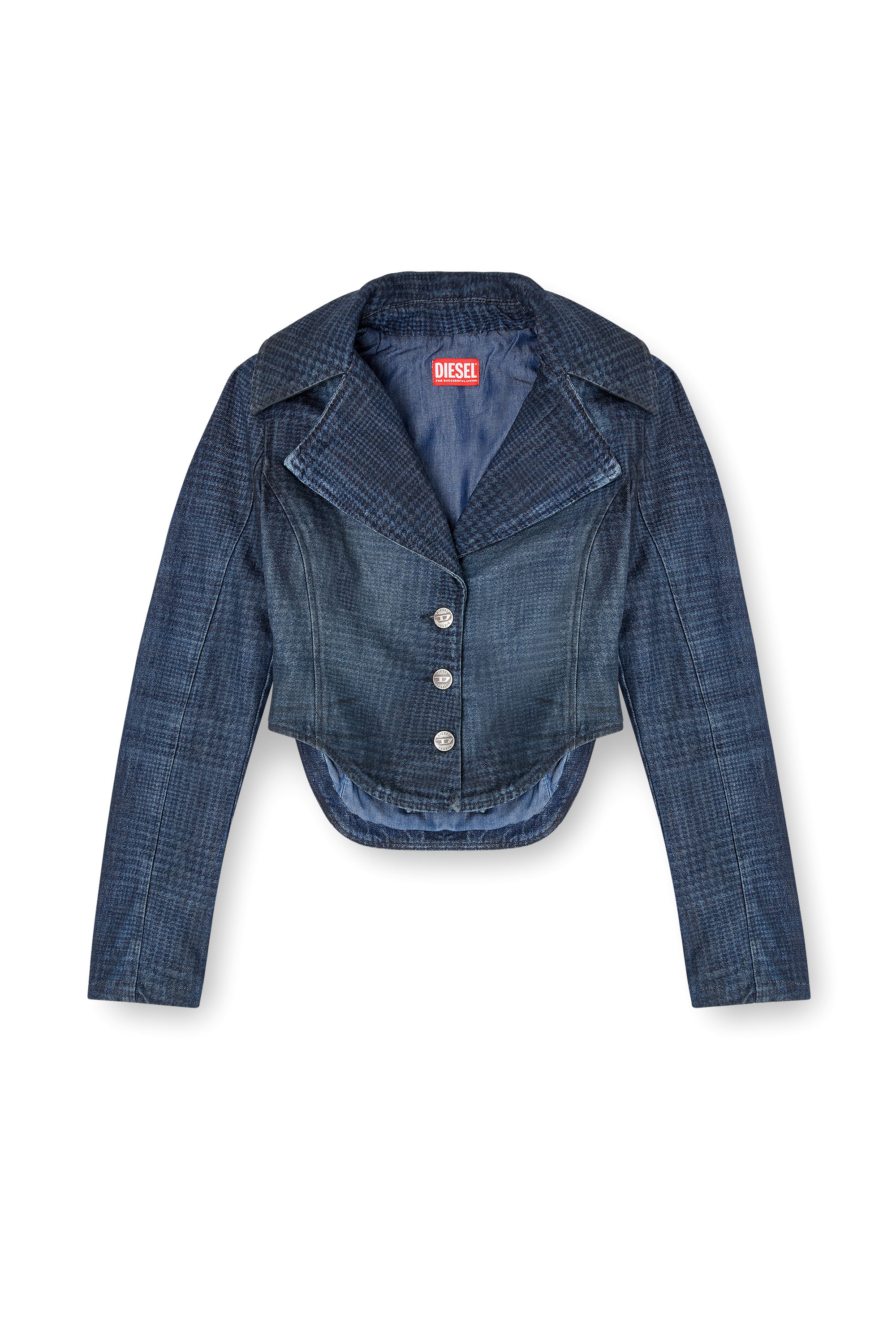 Diesel - DE-ALI-S, Damen Gekürzte Jacke in Prince-of-Wales-Denim in Dunkelblau - 3