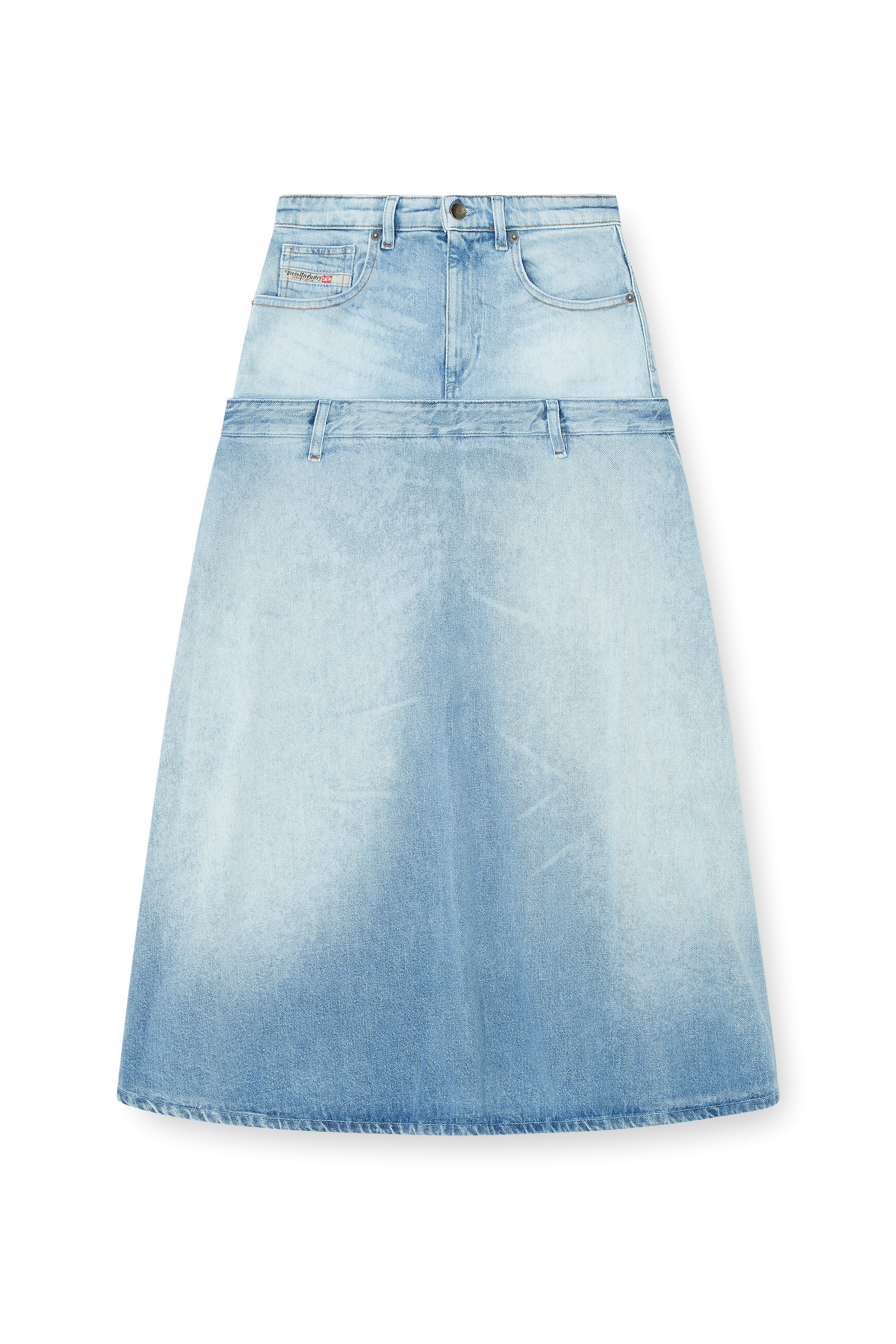 Diesel - DE-VORYA-S, Jupe en denim &agrave; design superpos&eacute; Femme in Bleu - 3