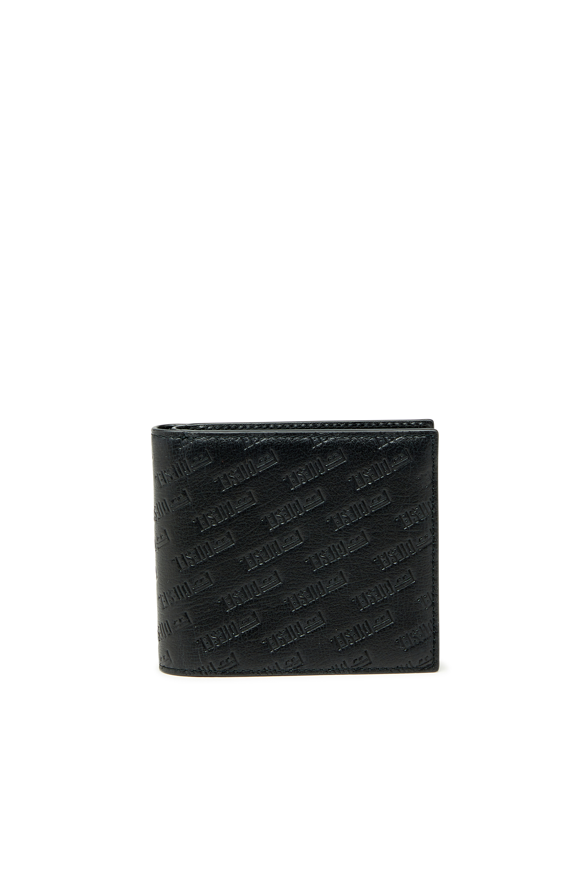 Diesel - MONOGRAM BI-FOLD COIN S 3D, Herren Leder-Bifold-Geldb&ouml;rse mit all-over gepr&auml;gtem Logo in Schwarz - 1