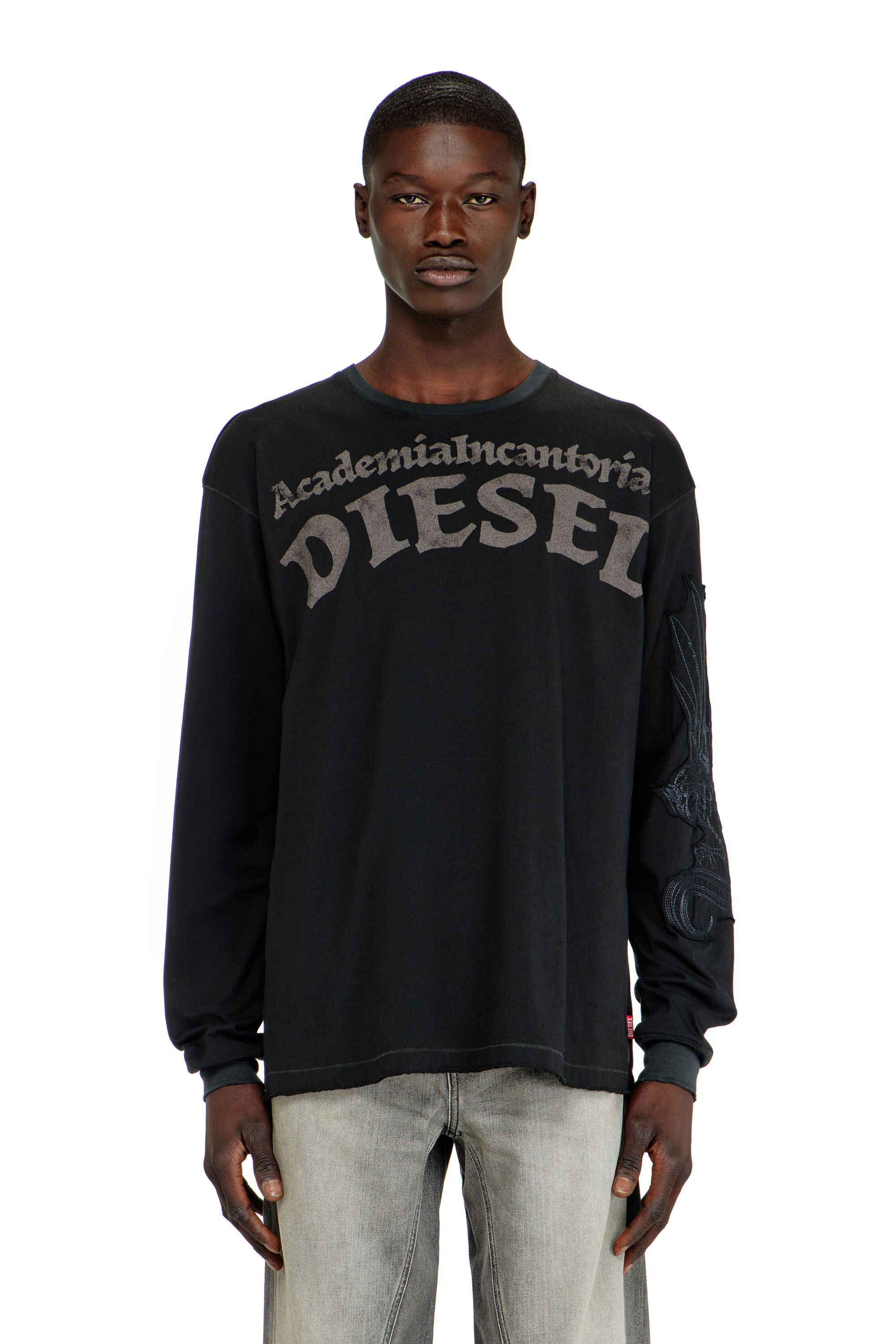 Diesel - T-NORM-LS-AA3, Herren Langarm-T-Shirt mit Prints und Patches in Schwarz - 1