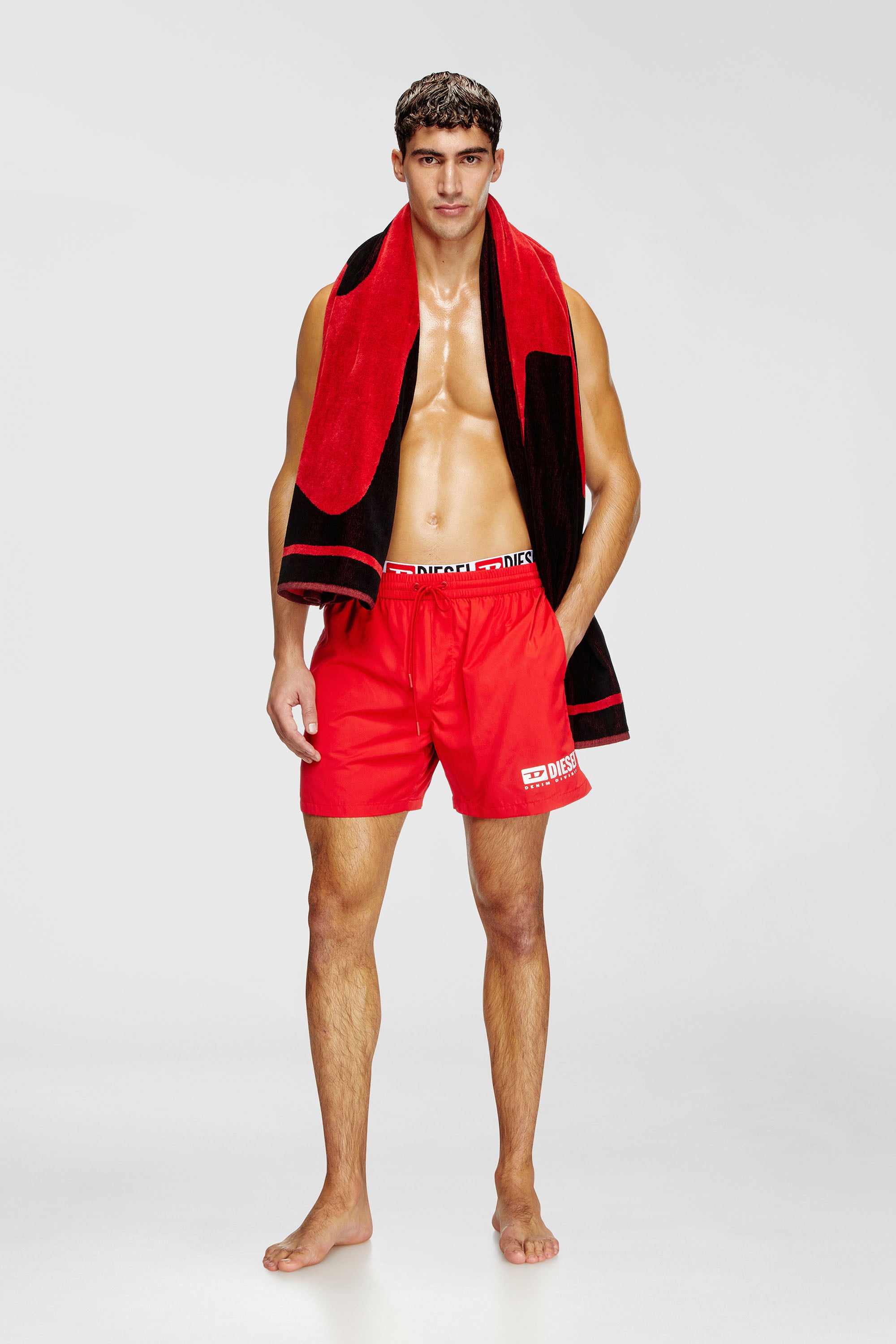 Diesel - VISPER-41-D-CORE, Costume da bagno corto con stampa logo Uomo in Rosso - 1