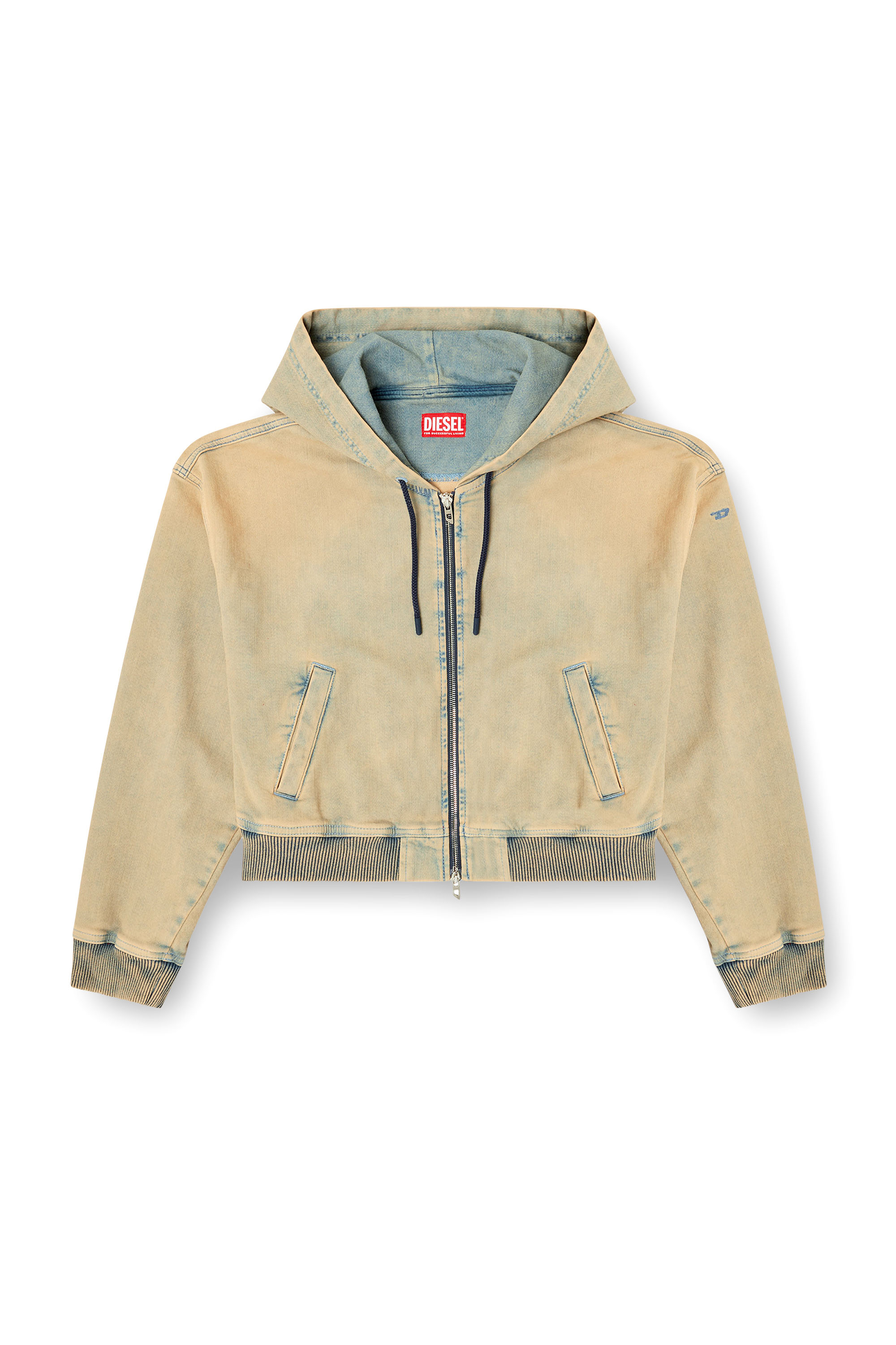 Diesel - DE-GIRI-CROP JOGG, Damen Reißverschluss-Kapuzenpullover aus farbigen JoggJeans in Beige/Blau - 3