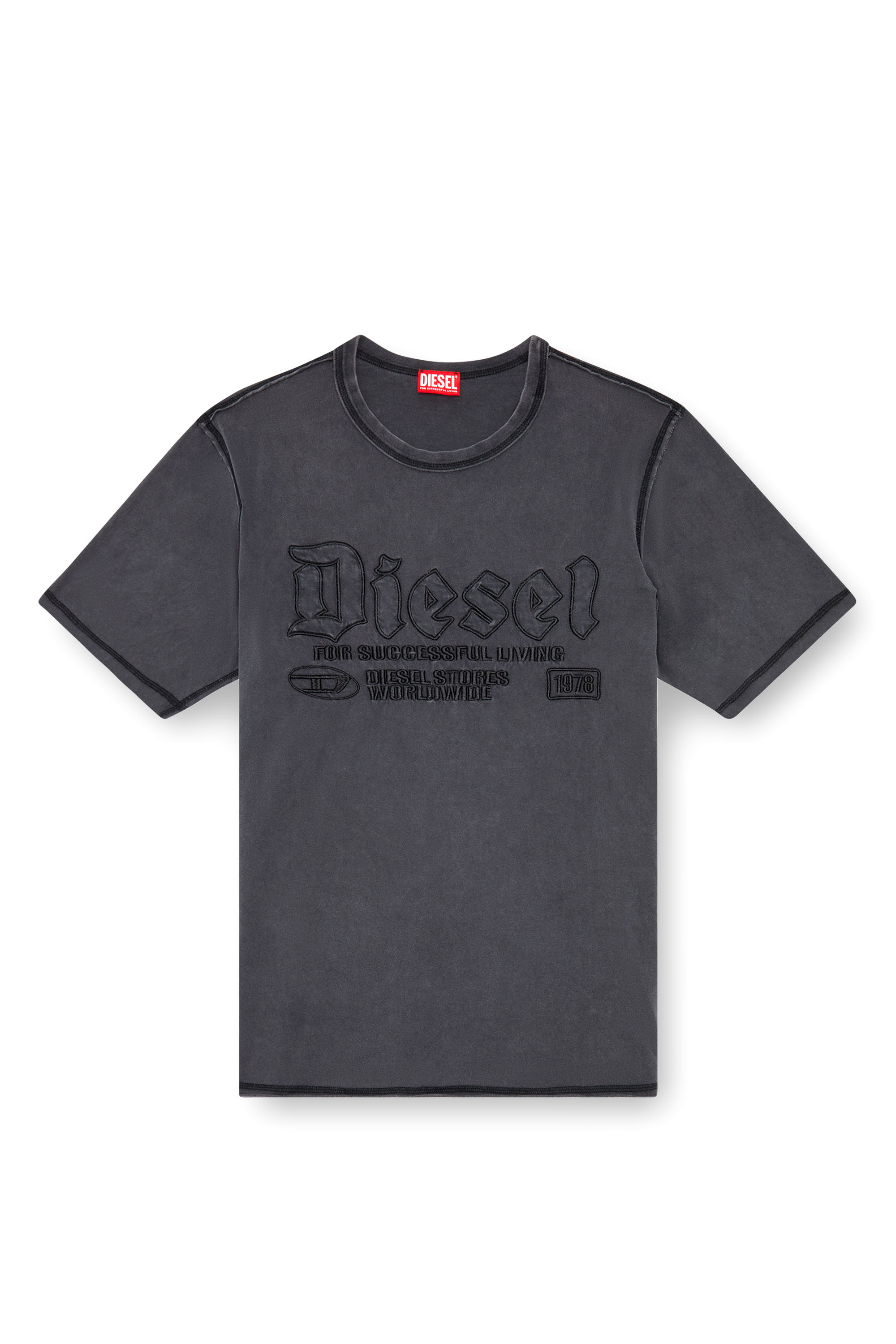 Diesel - T-RAWJUST, Herren Verblasstes T-Shirt mit farblich abgestimmter Stickerei in Schwarz - Image 3