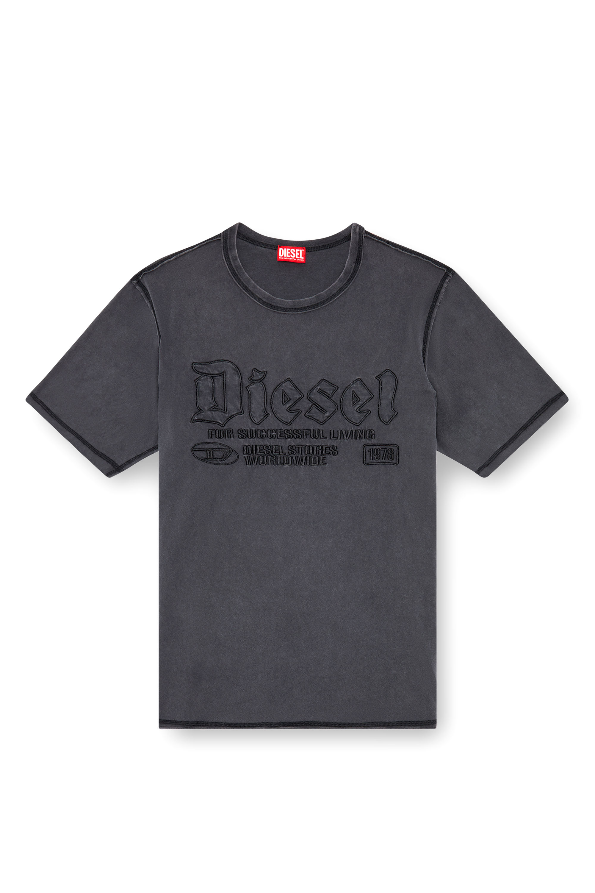 Diesel - T-RAWJUST, Herren Verblasstes T-Shirt mit farblich abgestimmter Stickerei in Schwarz - 3