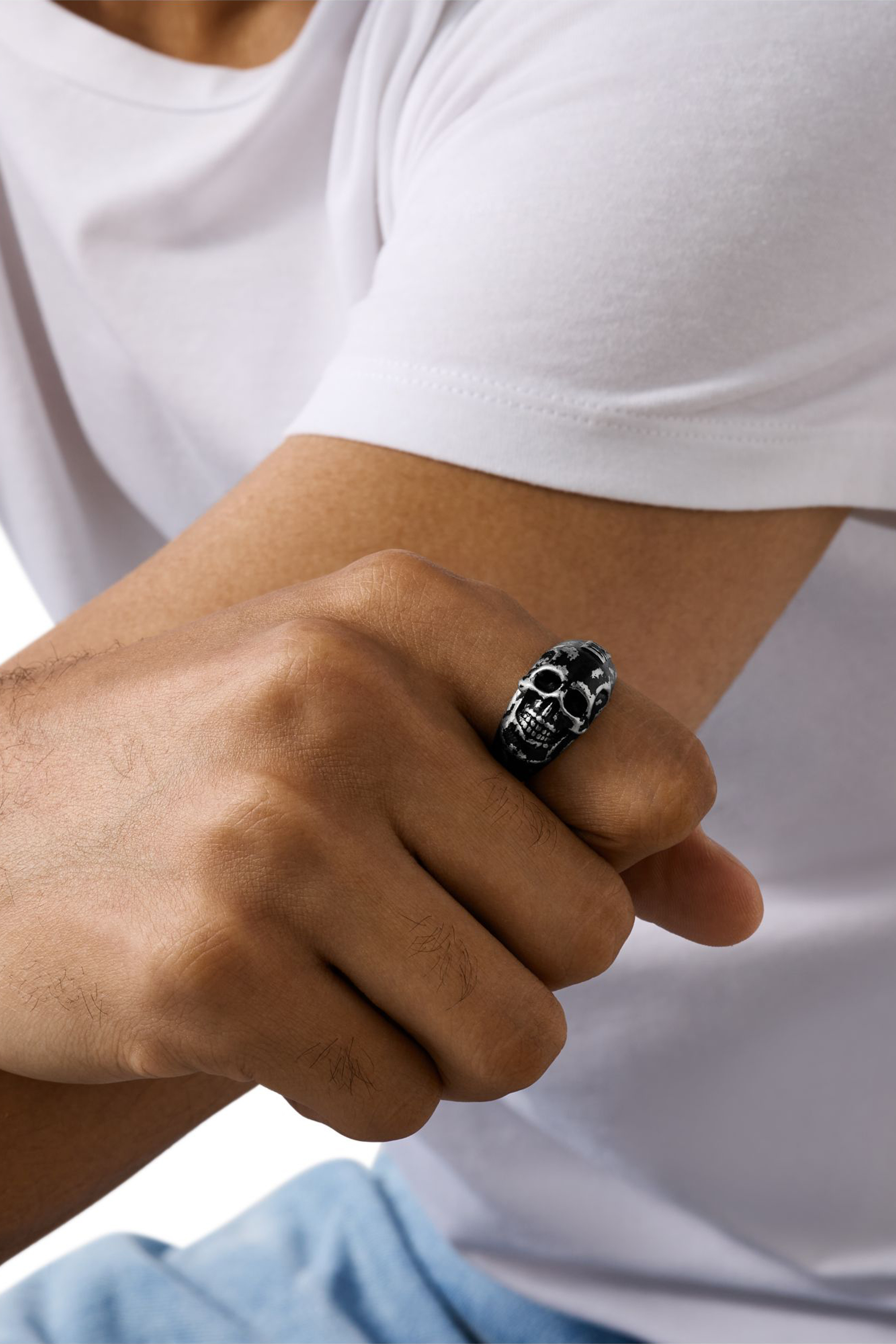 Diesel - DX1579040 JEWEL, Unisex Totenkopf-Ring aus Edelstahl in Schwarz - 3