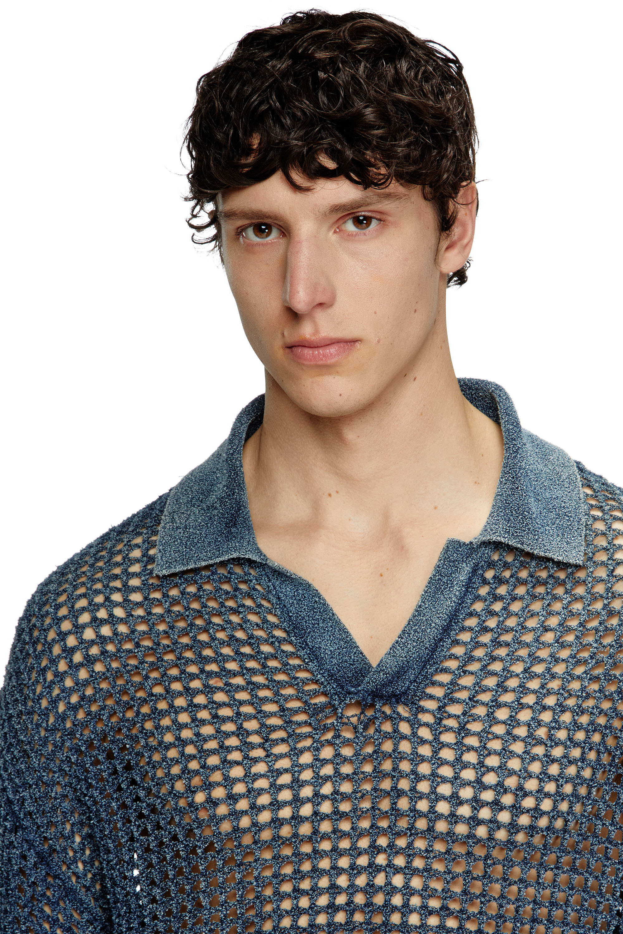 Diesel - K-SQUARED, Polo traforata in filato denim Uomo in Blu - 5