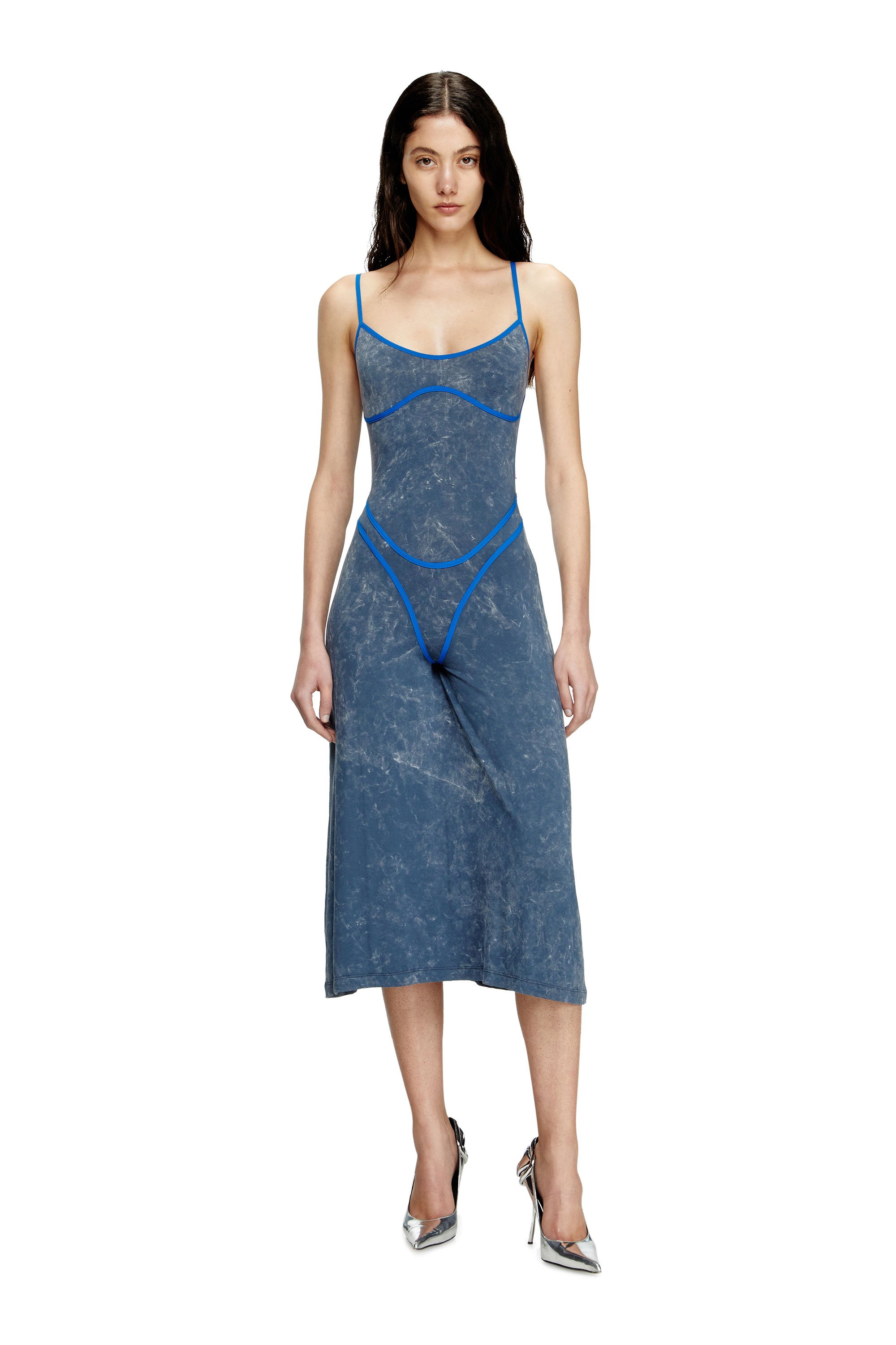 Diesel - D-WOW, Robe à bretelles avec détails effet sous-vêtement Femme in Bleu - 2