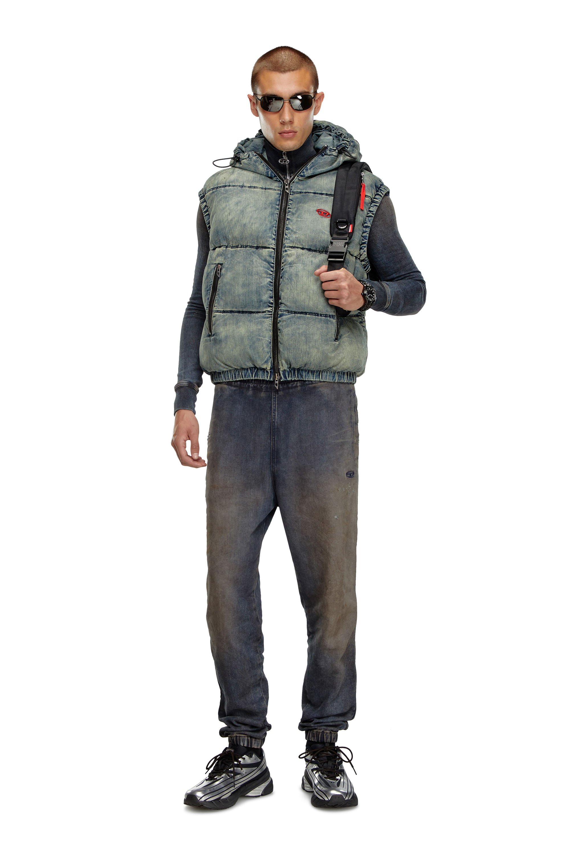 Diesel - W-MONS-SL, Gilet matelassé en denim délavé Homme in Bleu - 2