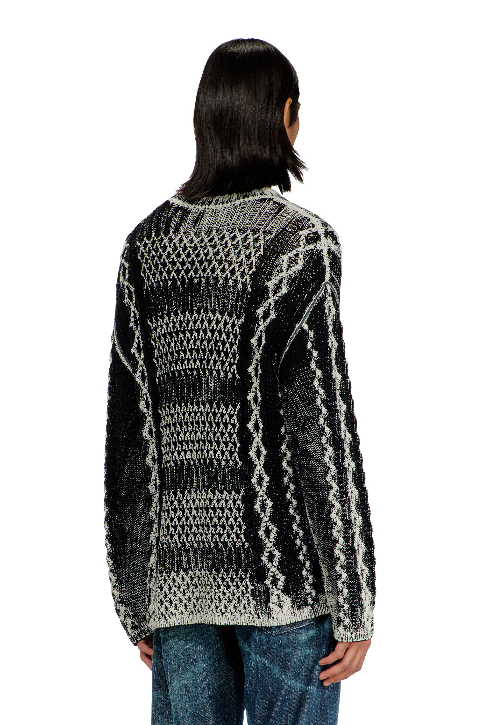 Diesel - K-MIONE, Herren Treated cable-knit Pullover in Grau/Schwarz - 4