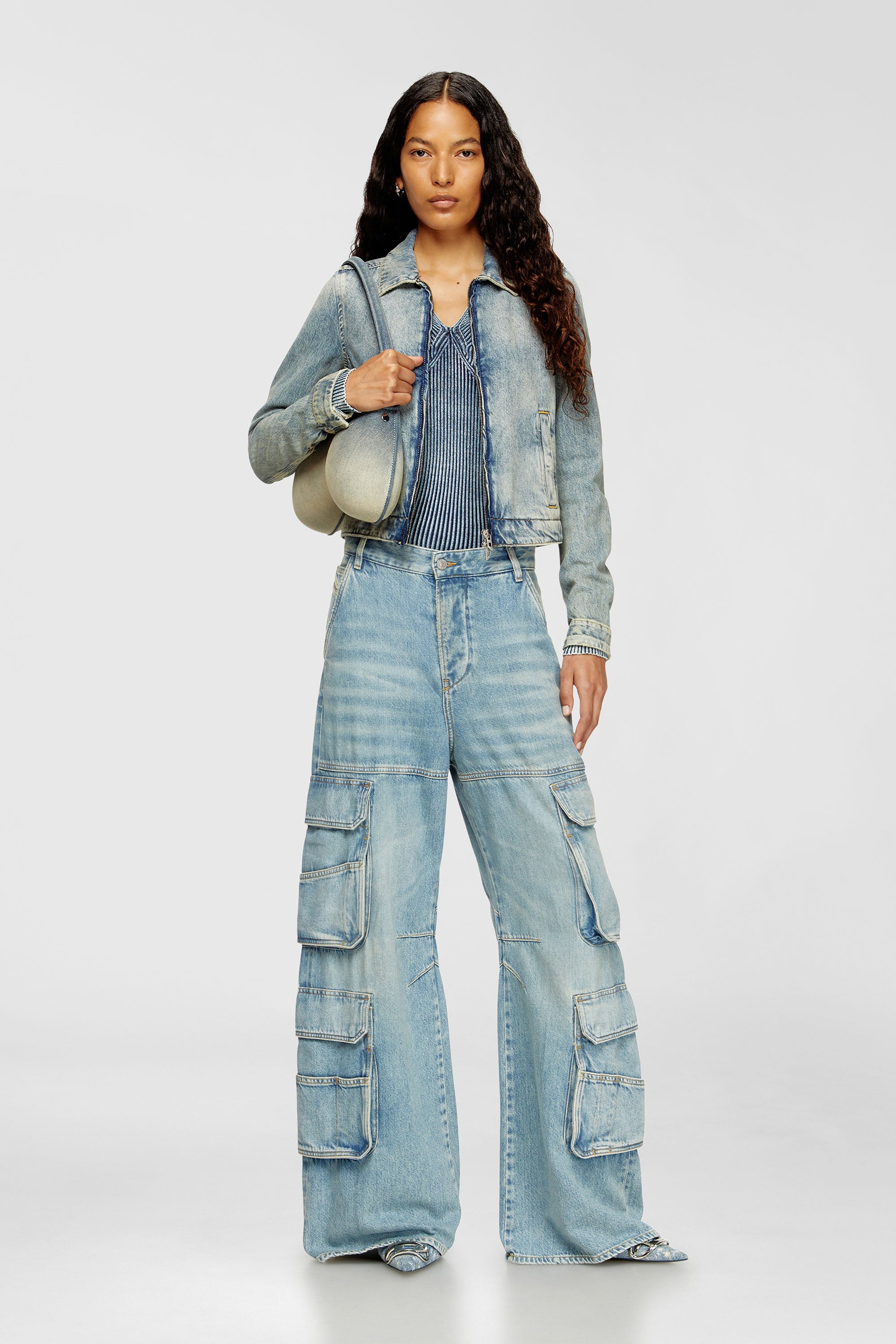 Diesel - DE-CORB, Veste en denim fluide effet sali Femme in Bleu - 2
