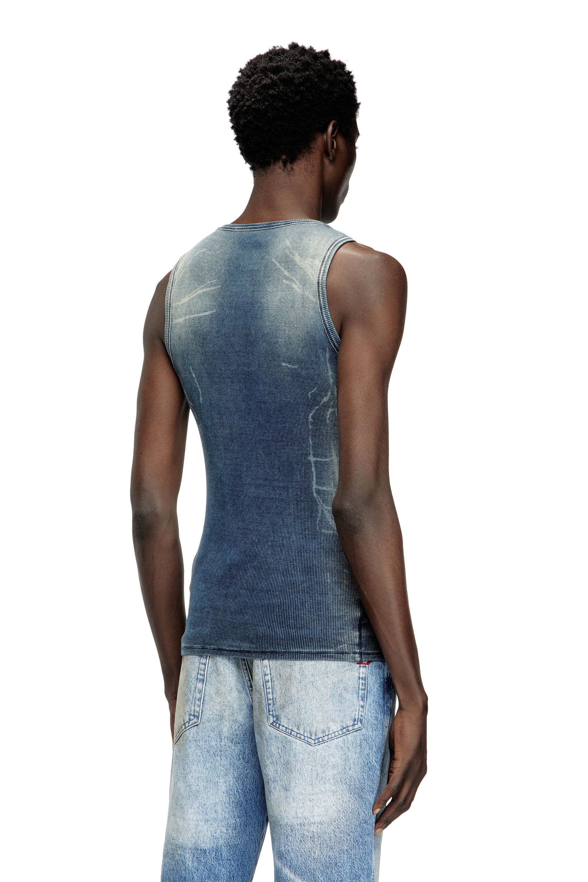 Diesel - T-GO, Unisex Geripptes Tanktop mit Denim-Trompe l'œil in Dunkelblau - 5