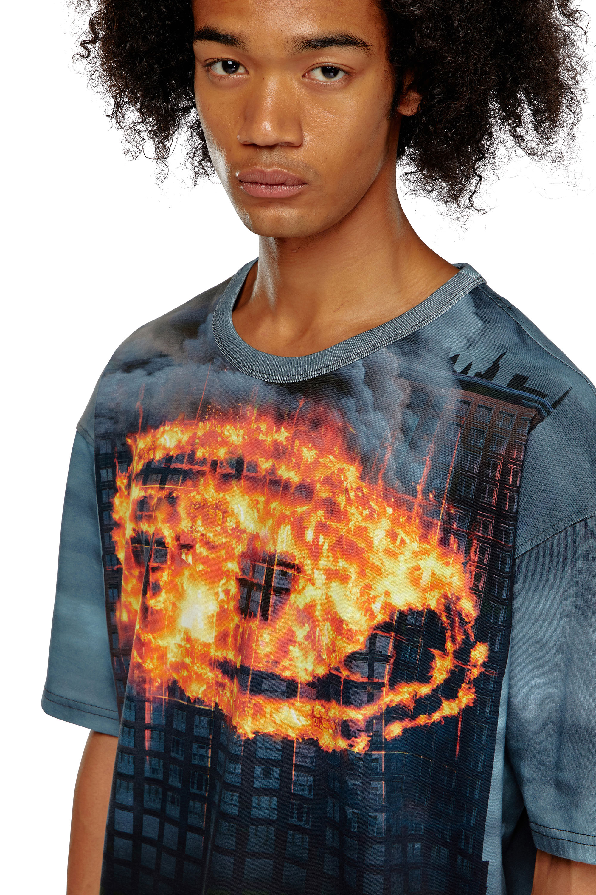 Diesel - T-BOXT-P2, Man's T-shirt with burning Oval D poster in Black/Blue - 5