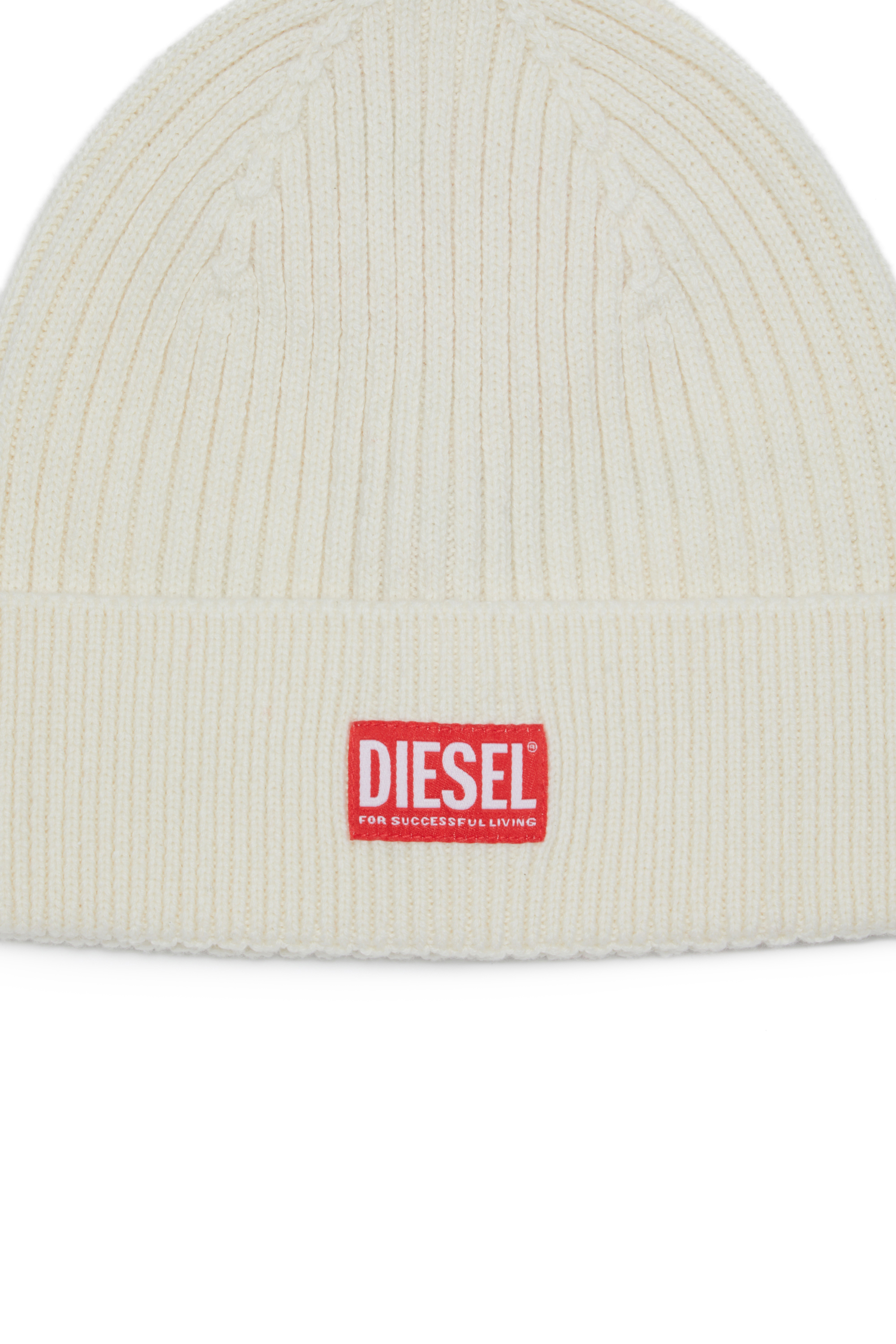 Diesel - K-CODER-H 2X2, Berretto a costine con patch con logo Unisex in Bianco - 3